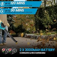 ONEVAN Akkumulátoros Lombfúvó 220 km/h 5 Fokozat 2x3000mAh Akkuval és Töltővel 3