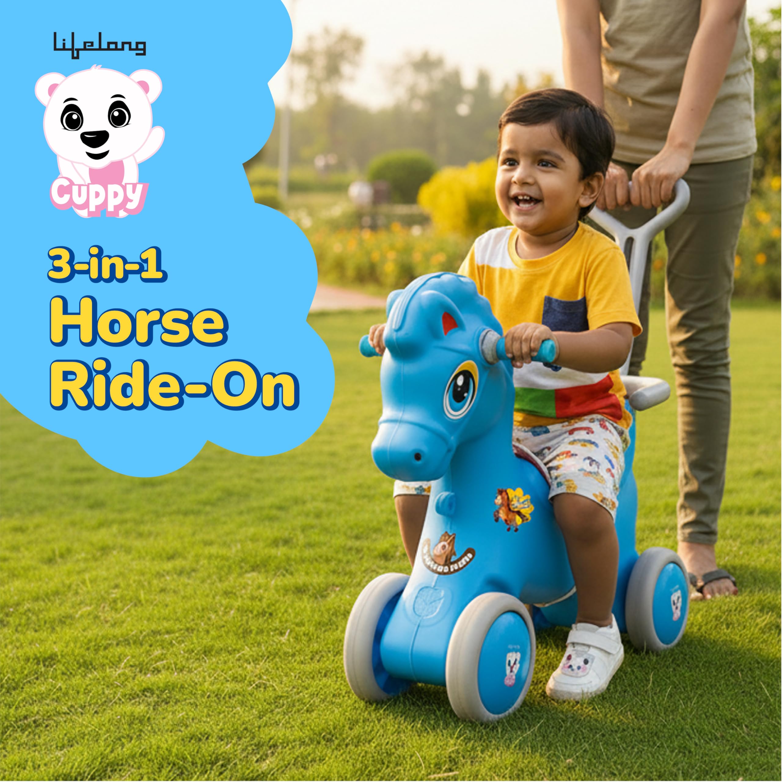 Lifelong 3-in-1 Horse Ride On for Kids 1-5 Years | Balance, Rock & Ride Modes with Safety Belt & Backrest | Parental Handle, Wide Anti-Slip Base | Non-Toxic PE Body Toy (LLCRK02) — Amazon image 8