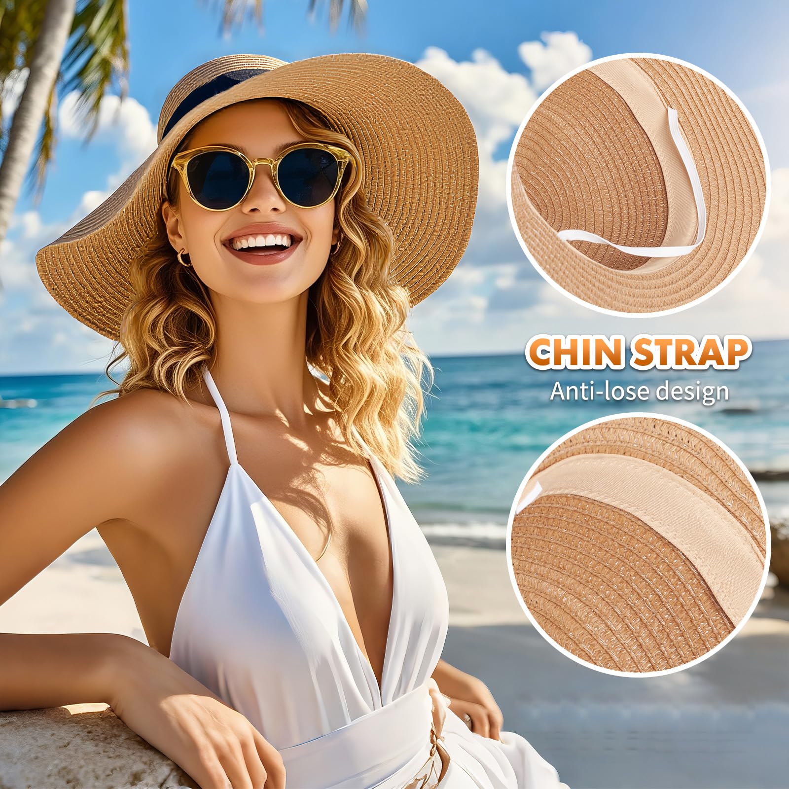 Barelove Sun Straw Hat Wide Brim Shape Hat with UPF 80+, Packable Foldable Floppy Summer Beach Hat for Women Men