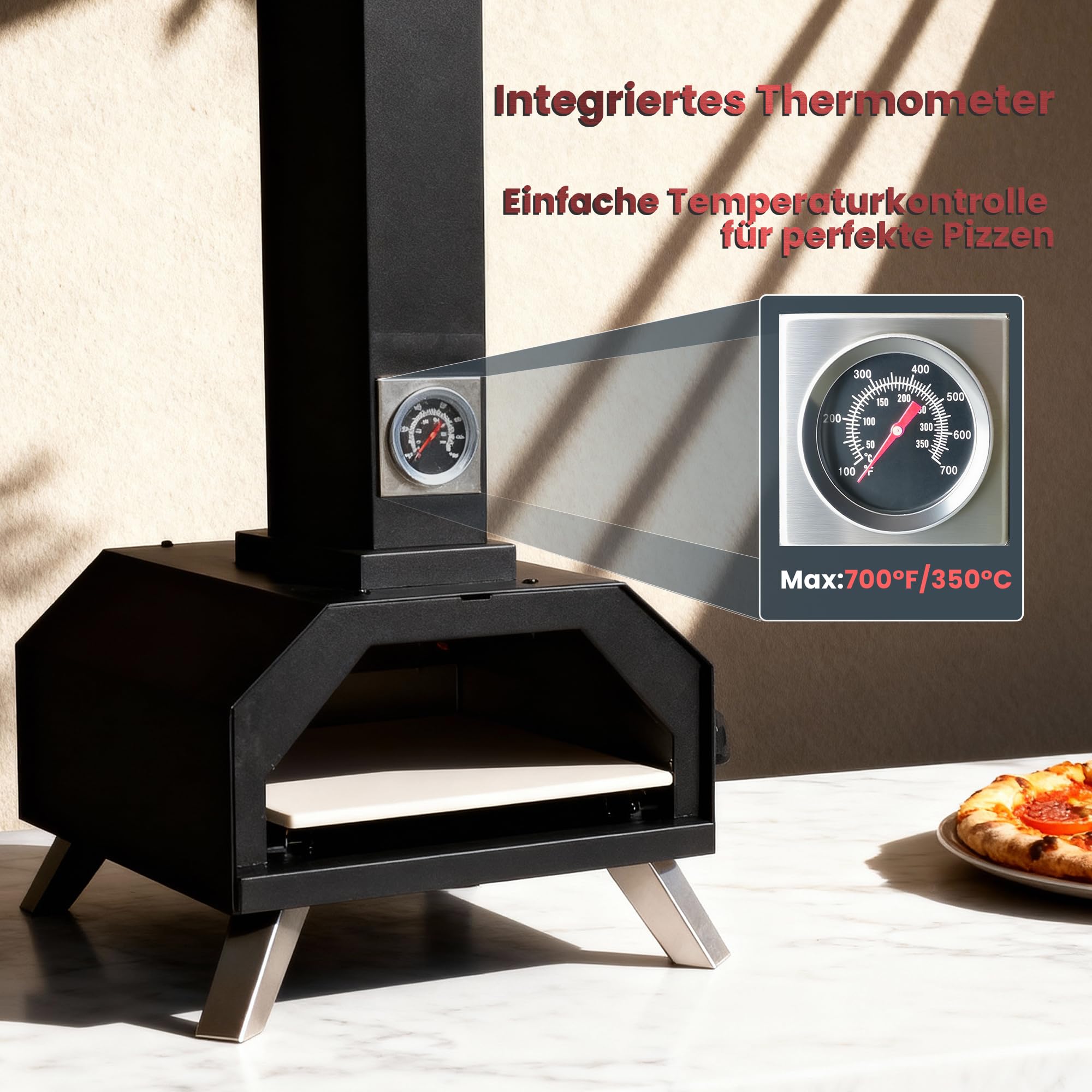 Outdoor Pizzaofen, Holzpellet-pizzarette, 30,5 cm, mit Pizzaschieber und Pizzaschneider für Strand, Camping