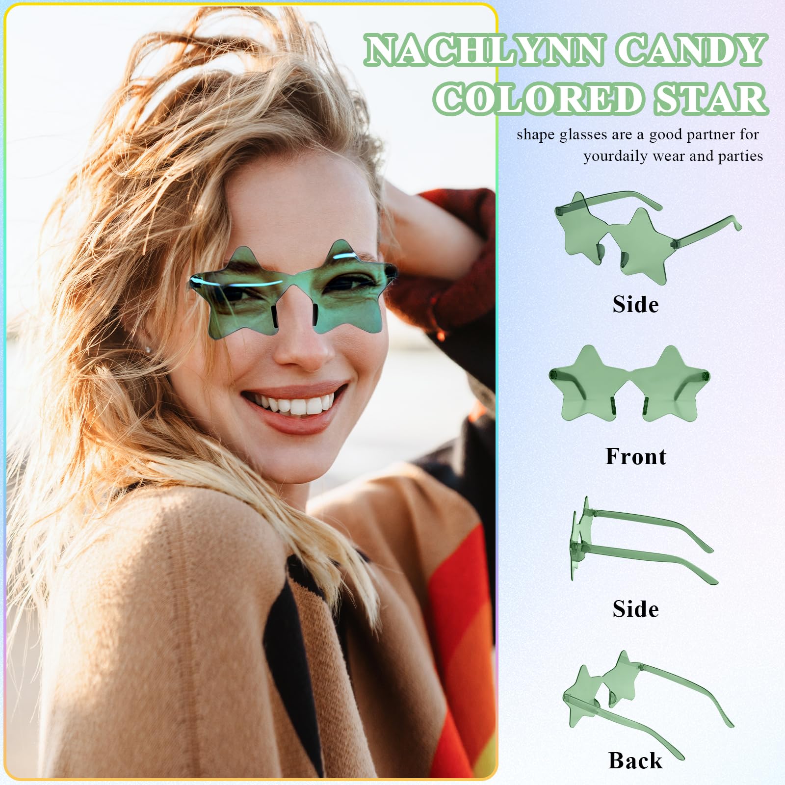 Star ⭐ shaped frameless sunglasses ? Amazon.com: PASTL Star Shape Sunglasses Cute Stars Blue Lens  main image 4