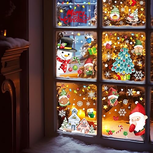 Miniatura 6 de Christmas Decorations Window Clings 210 Pcs Christmas Window Clings for Glass Double-Side Reusable Cute Winter Holiday Window Stickers Decals Kids