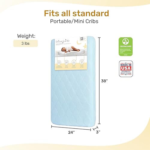 Miniatura 2 de Evolur Rest EZ - Colchón miniatura 2 en 1 para cuna – Comodidad de doble cara, cubierta azul resistente al agua, certificado GREENGUARD Gold y JPMA,