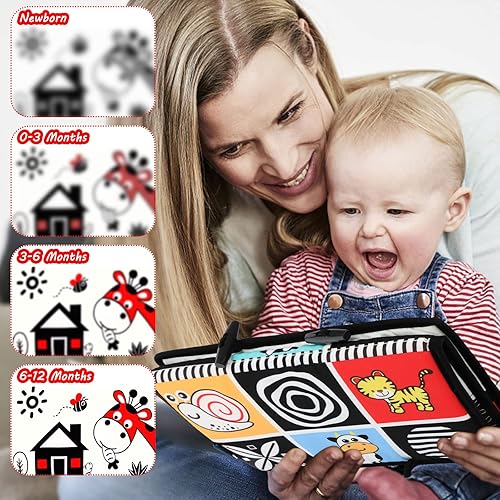 Miniatura 6 de Espejo de piso para bebé juguetes para el tiempo de la barriga juguete de doble contraste para bebés en blanco y negro doble plegable juguetes
