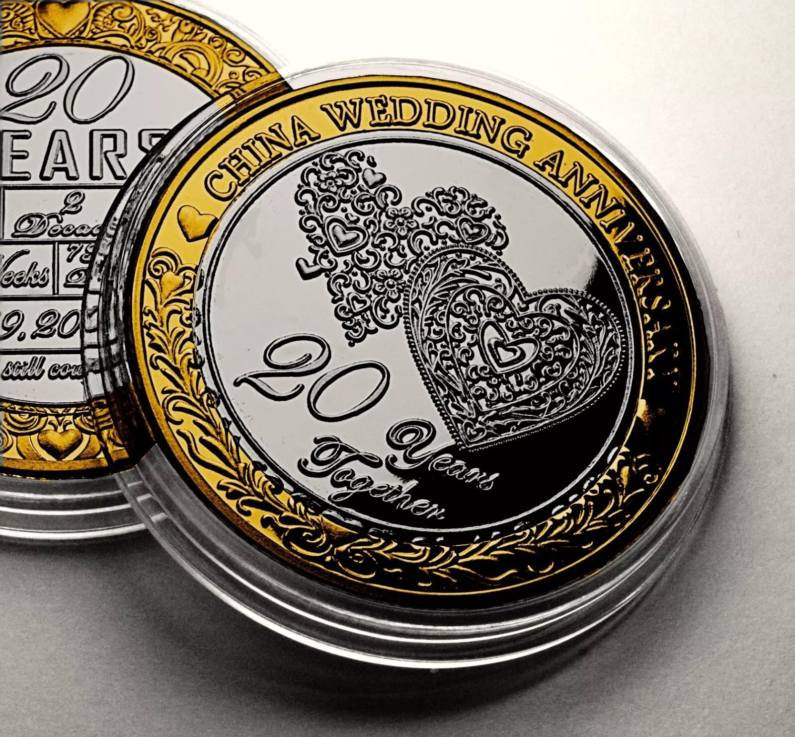 The Commemorative Coin Company 20th China Wedding Anniversary Dual Metal Commemorative. Husband/Wife/Couple 20 Years Together Gift/Present/Token/Love