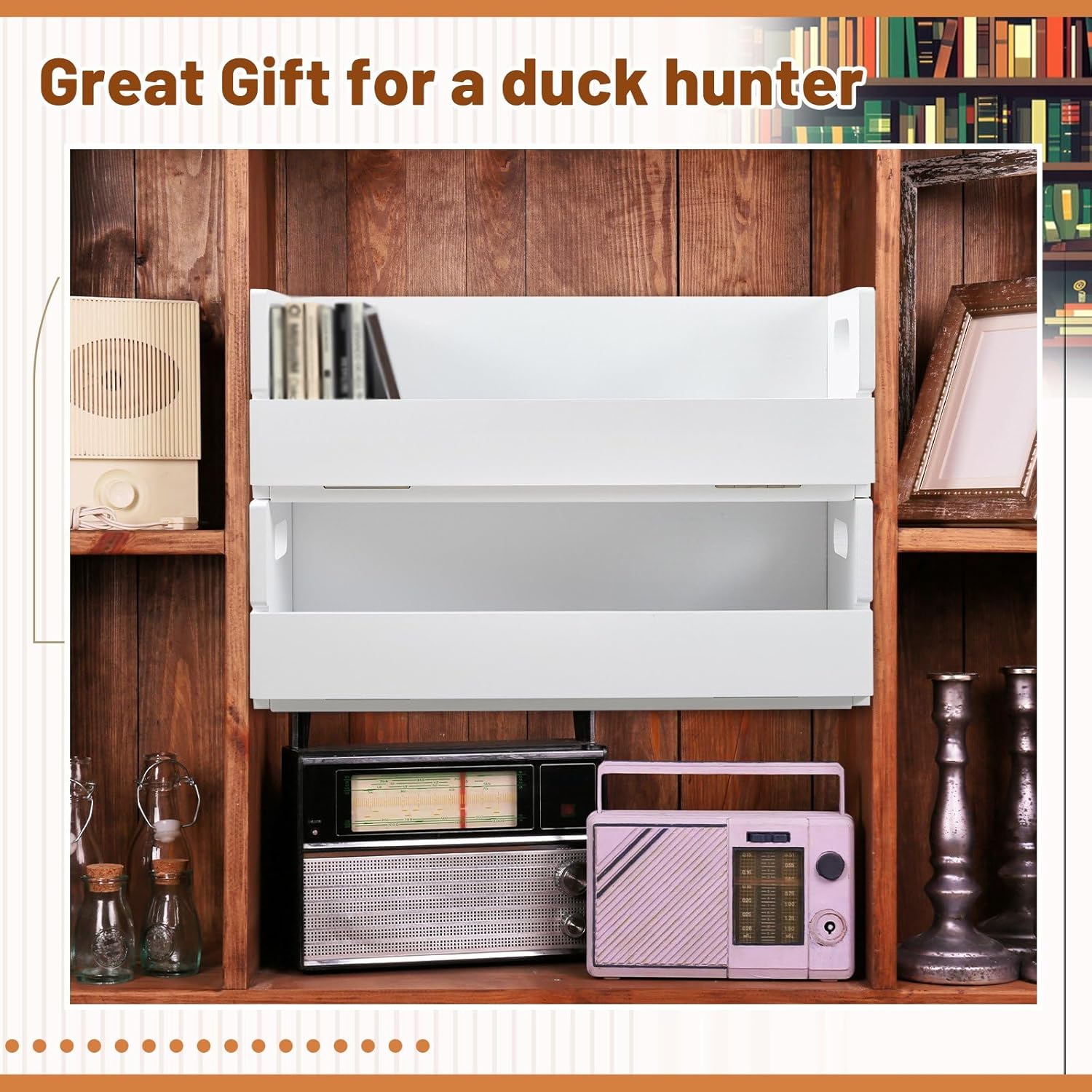 4 Set Wooden CD Storage Box Holder Shelf Cassette Tape Display Racks with Carrying Handles, Organizer Shelf for Movie Cases, DVDs, Each Set Can Store up to 36 Pcs CDs (White)