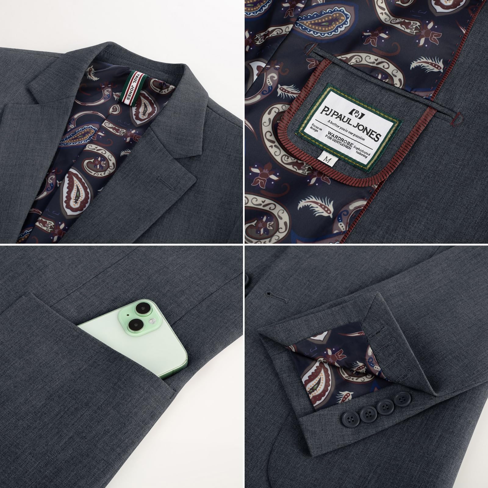 PJ PAUL JONES Sakko Herren Sportlich Slim Fit Blazer Modern 2 Knopfe | X-förmige Slim Fit, Leicht elastisch, Freizeit oder Geschäft