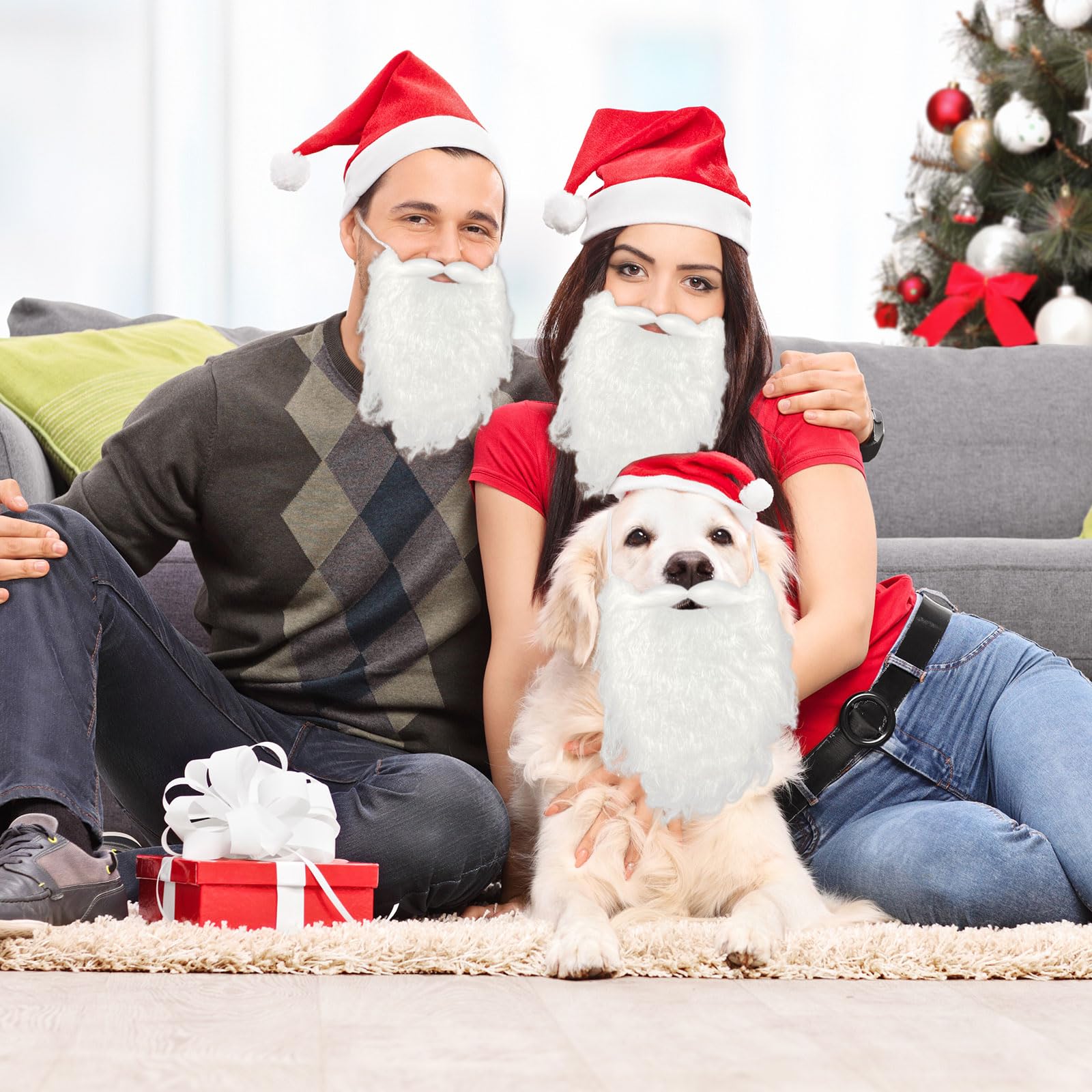 UILYNIU 5 Pcs White Beard with Elastic Strap Santa Claus & Old Man Costume Accessories for Cosplay & Party (White) - Image 3