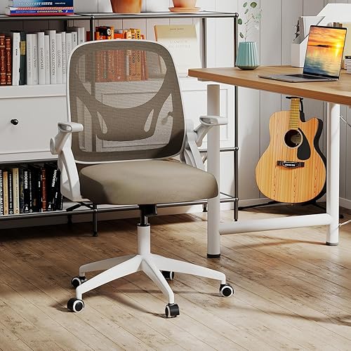 Miniatura 2 de COSTWAY Silla de oficina, cómoda silla giratoria de escritorio con altura ajustable y reposabrazos abatibles, sillas ergonómicas de malla para