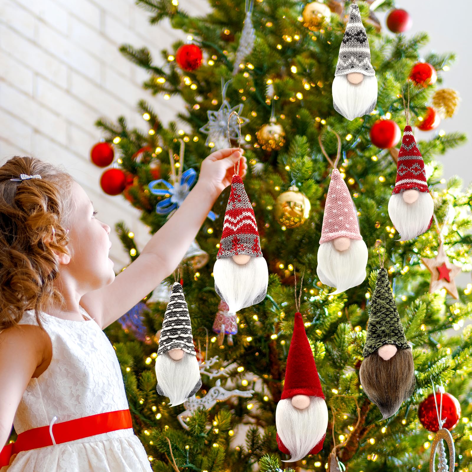 12-Piece Combination Christmas Tree Hanging Gnome Decoration, Swedish Plush Gnome Beard Decoration - Image 4