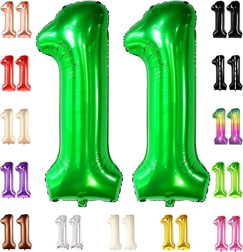 KatchOn, Globo verde oscuro del número 11, gigante de 40 pulgadas, globos verdes del número 11, decoraciones de cumpleaños de 11 para niños, globos