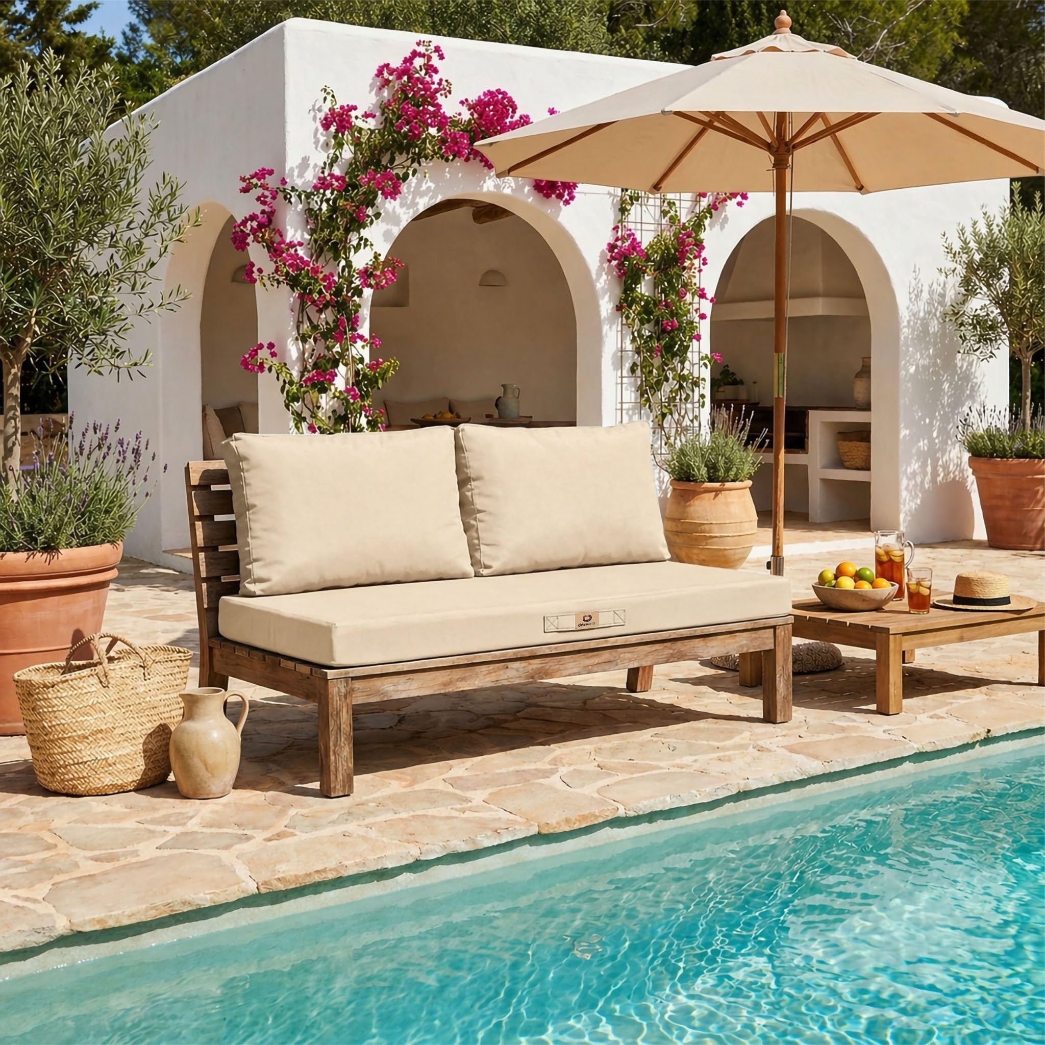 Coussins pour Salon de Jardin Déhoussable - Coussins extérieur - 120x60 cm - Coussin de Remplacement pour Fauteuil, Banc & Chaise d'extérieur - Imperméable & Confortable - Beige