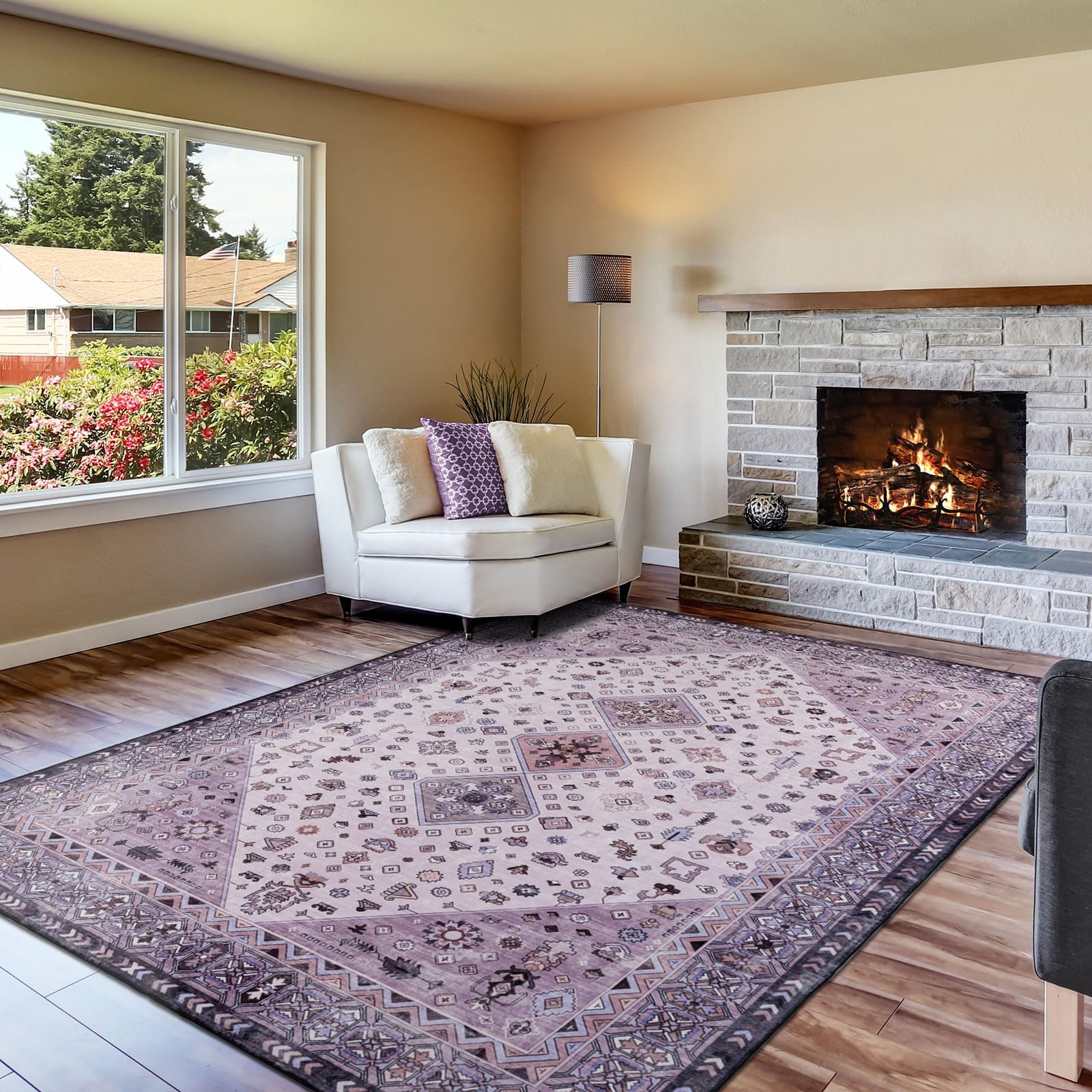 TaletaRug Living Room Vintage Oriental Rug, Carpet Short Pile Washable, Area Rugs, Soft Colourful Rug for Living Room, Bedroom, Ice Room - Large: 240 x 340 cm