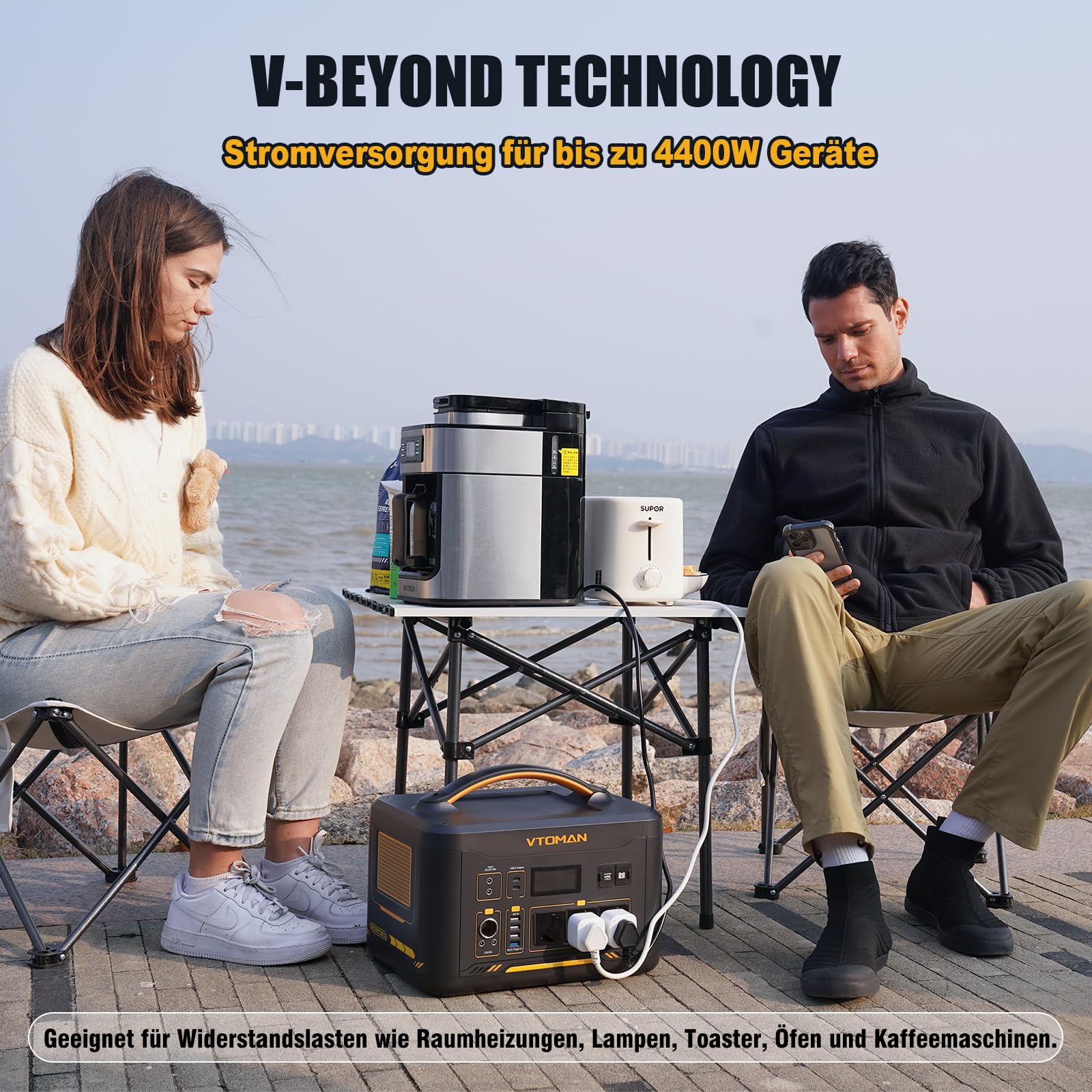 VTOMAN Jump 2200 Tragbare Powerstation mit 200W Solarpanel - 2200W/1548Wh | LiFePO4 Batterie Solar Stromgenerator, Erweiterbare Kapazität auf 3096Wh für Camping, Reisen, Wohnmobil, Stromausfälle