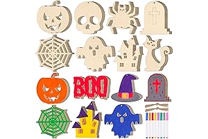 MGparty 60PCS Halloween Crafts for Kids DIY Wooden Slices Crafts Unfinished Predrilled...