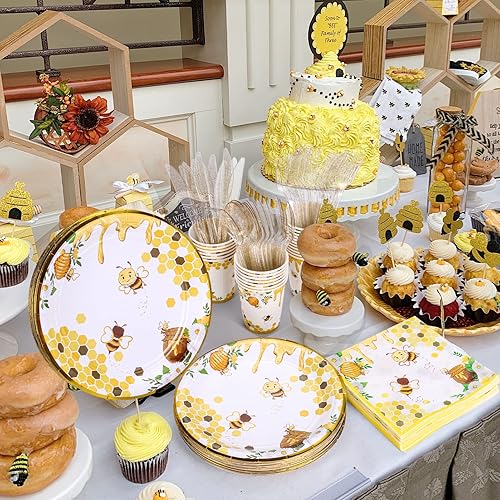 Miniatura 3 de Suministros de fiesta de baby shower de abeja, decoraciones del día de las abejas, platos y servilletas de abejorros, decoraciones de fiesta de
