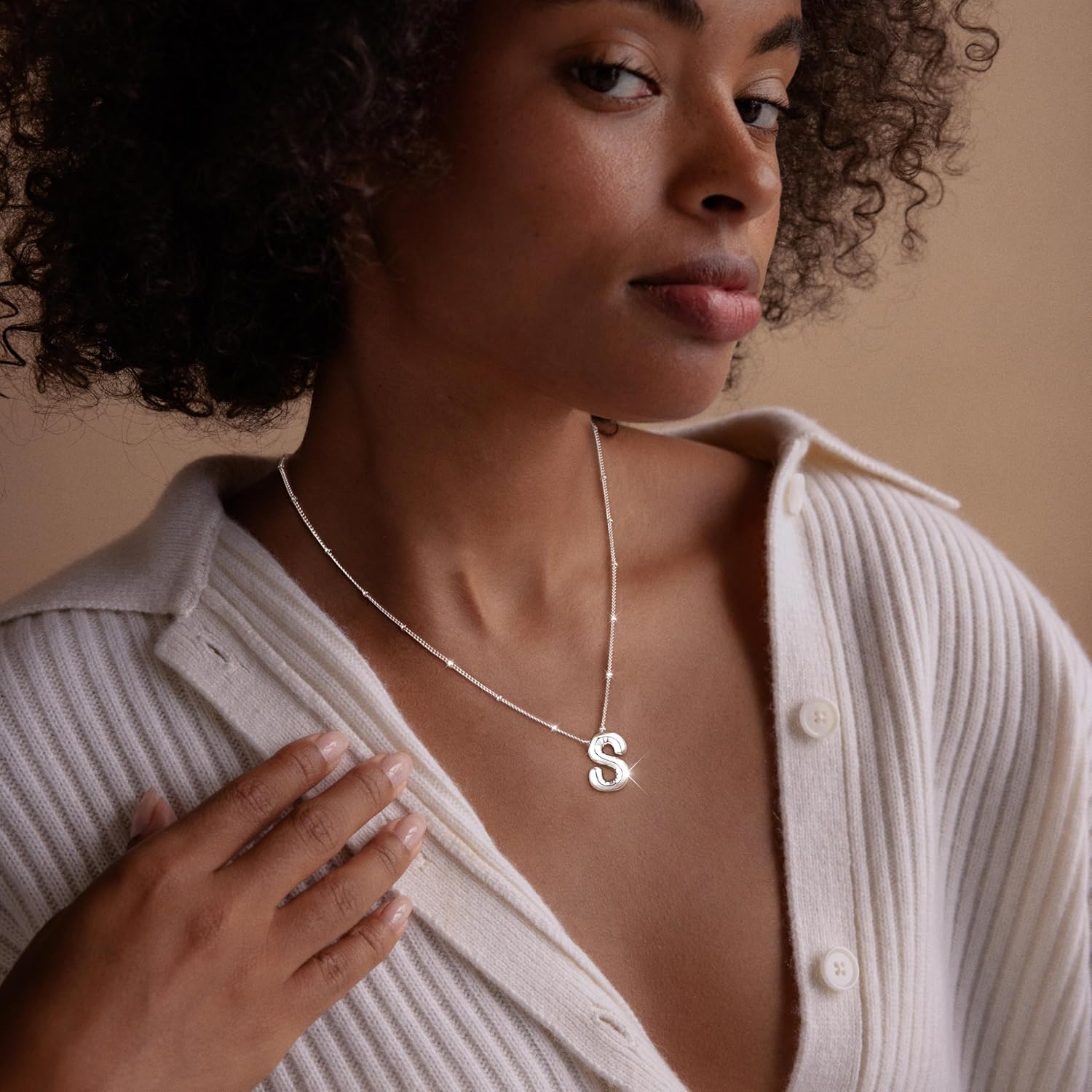 Bubble Letter Necklace Silver For Women,Sterling Silver Plated Balloon Initial Bubble Letter Pendant Necklace,Dainty Charm Chunky Initial Necklaces For Women,Custom Name Necklace Jewelry Gift - Image 5