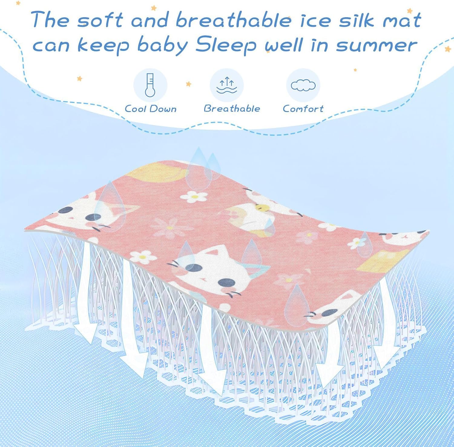 Peach Cute White Cats Spring Cooling Baby Mattress pad 28" x 52" Reusable Mattress Pads for Baby&Toddler