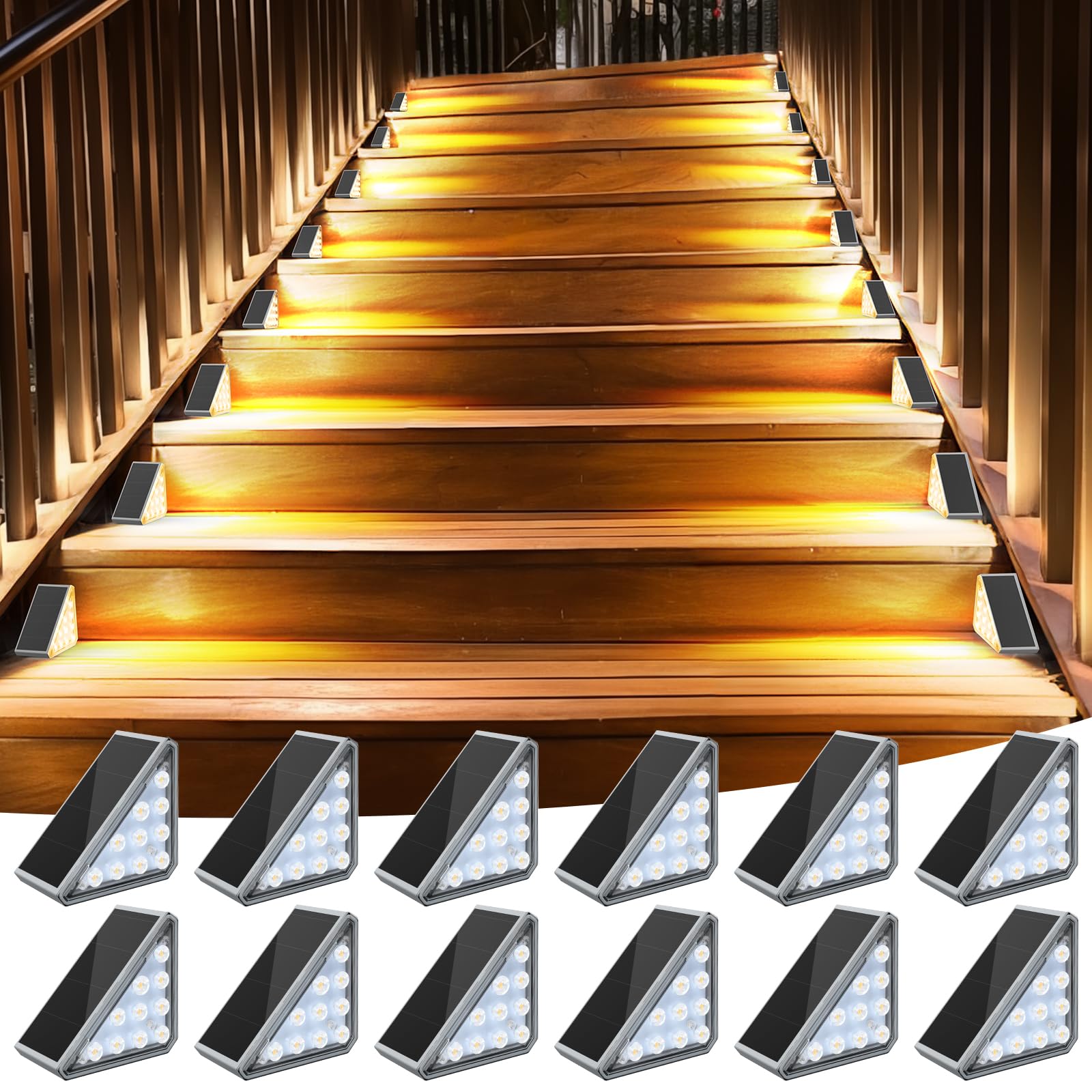 AUDLES 12 Stück Solar-Treppenlichter Außentreppenlichter mit wasserdichter IP67-LED-Solarleuchte für Außenlicht, Dekor für Treppe, Deck, Vordertritt, Veranda, Terrasse, Garten und Hinterhof