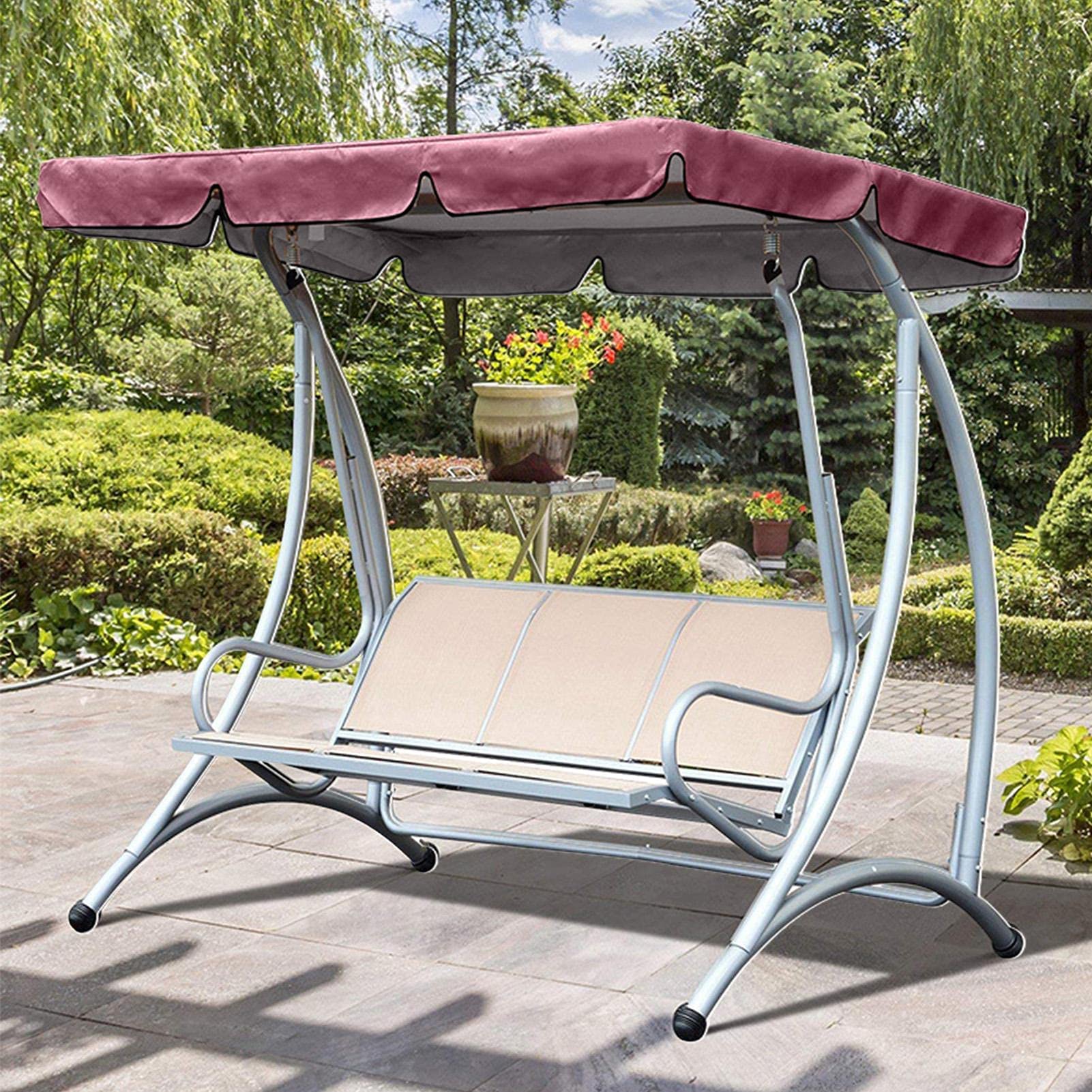 Tettuccio di Ricambio Universale per Dondolo da Giardino A 2-3 Posti, Impermeabile Copertura di Ricambio Altalena da Patio Anti-UV Parasole Tettuccio per Esterno,Wine Red,249x185x18cm