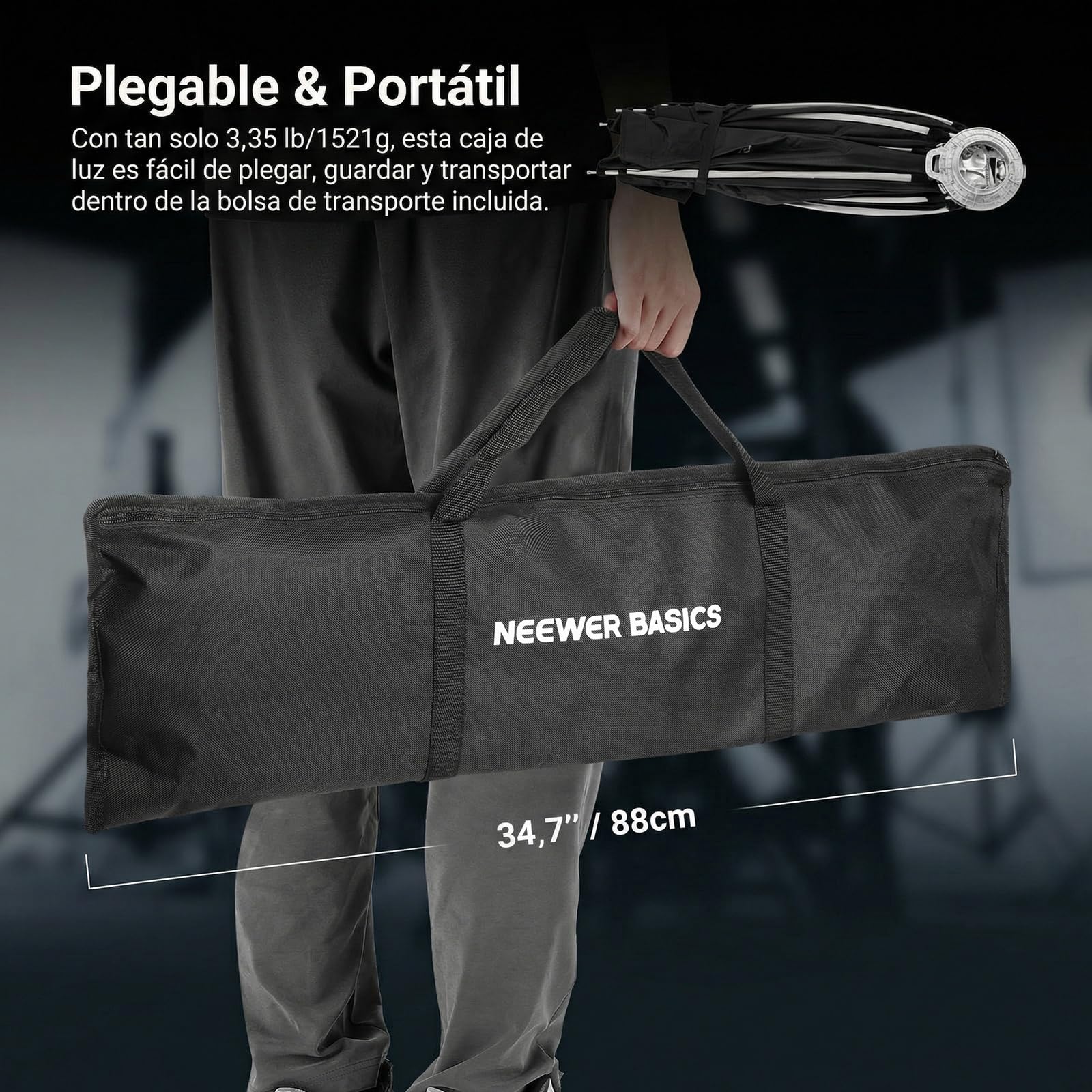 NEEWER Basics Softbox Parabólico 47.2" Bowens Mount Soft Box, Difusor Luz/Rejilla/Bolsa, Compatible con Aputure 150c Compatible con Godox SL60w NEEWER FS300C FS230C FS150B HB80C CB200C Q6 Q300, NS66P