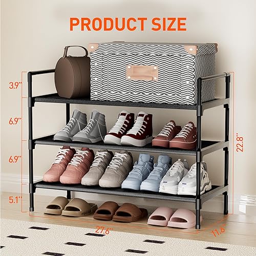 Miniatura 3 de Zapatero organizador de zapatos de 4 niveles para almacenamiento de zapatos para pasillo estrecho, entrada, dormitorio, fácil montaje (negro)