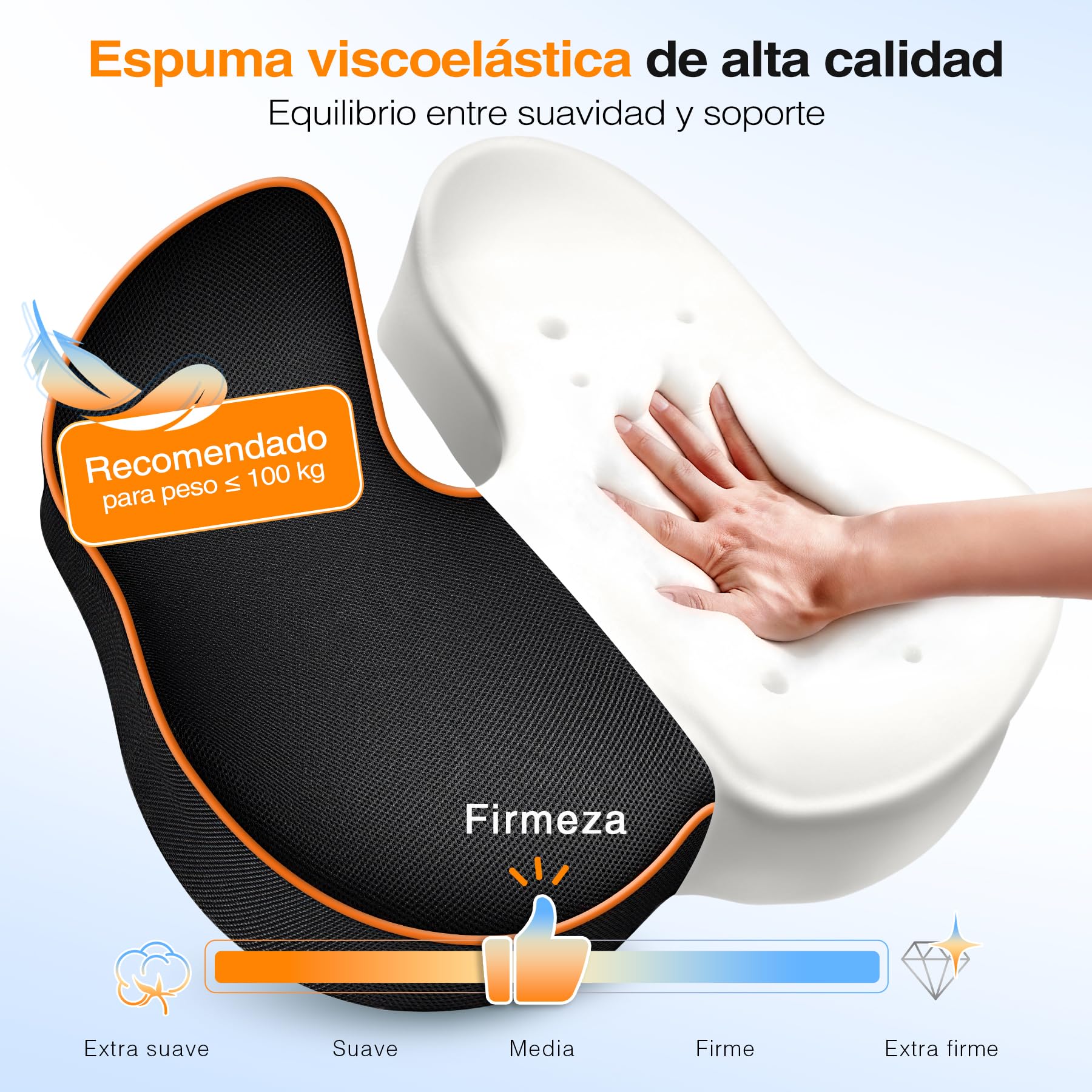 POOTACK Cojín Silla Oficina, Cojín para Silla de Espuma Viscoelástica, Cojín de Soporte Premium en Forma de U para Escritorio en Casa, Silla Gaming, Escritorio de Oficina