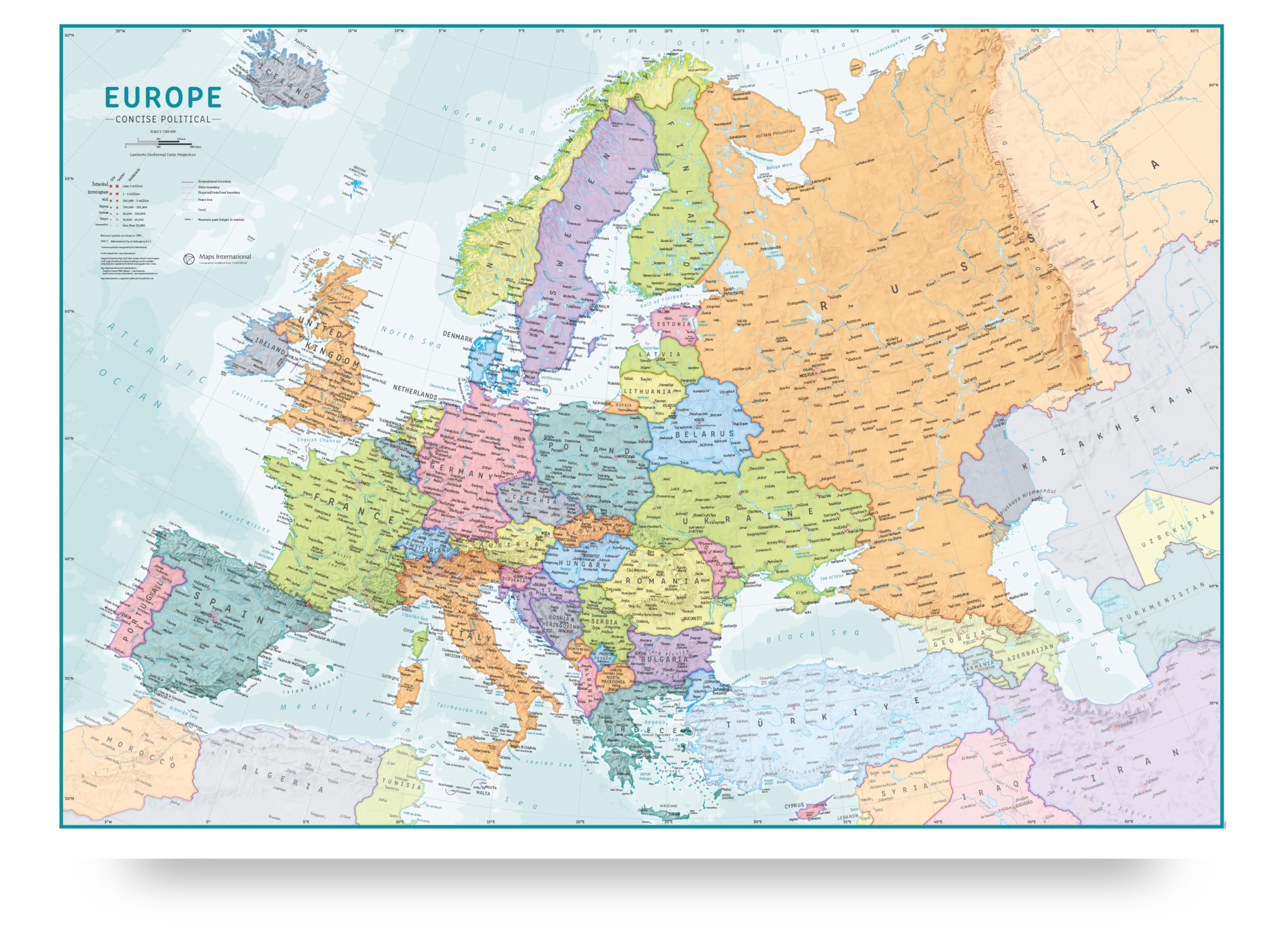 Maps International Carte Murale de l'Europe pour Enfants - Affiche Éducative d'Apprentissage - Mise à jour 2025 - Laminée - 59 x 42 cm
