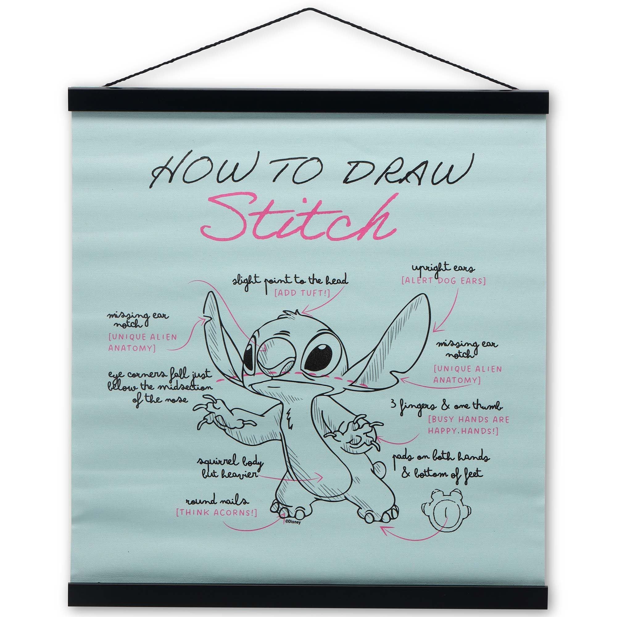 Open Road Brands Blue Disney Lilo And Stitch How To Draw Stitch Hanging Canvas Banner - Fun Cartoon Wall Decor For Bedroom Or Playroom