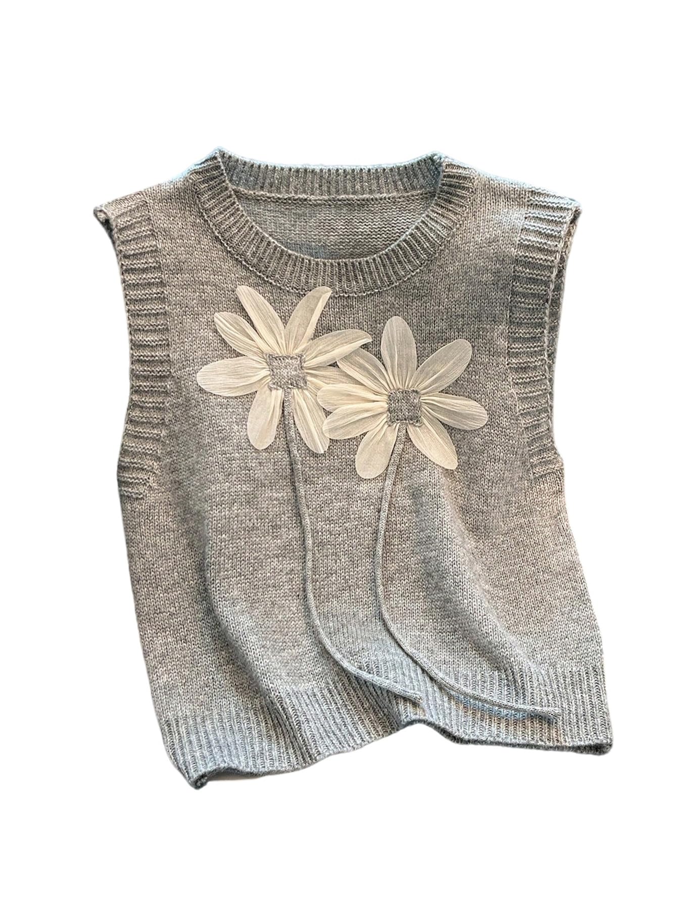 Verdusa Womens 3D Floral Sweater Vest Sleeveless Crew Neck Lightweight Knitted Tank Top