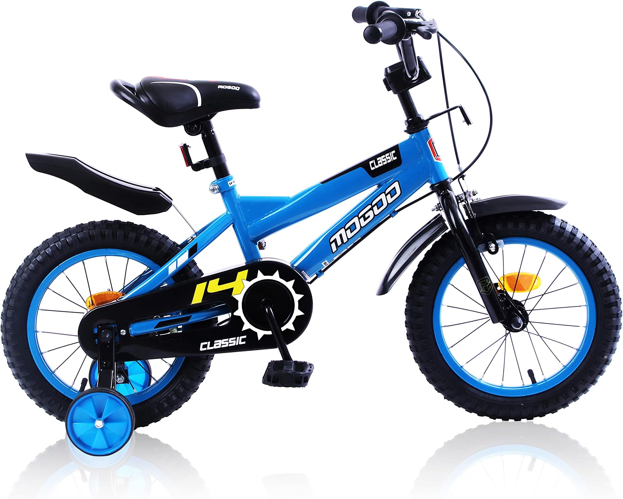 Mogoo Classic Kids Road Bike For 2-10 Years Old Girls & Boys, Adjustable Seat, Handbrake, Mudguards, Lightweight, 12/14/16 Inch Bicycle with Training Wheels, 20-Inch with Kickstand, Gift For Kids
