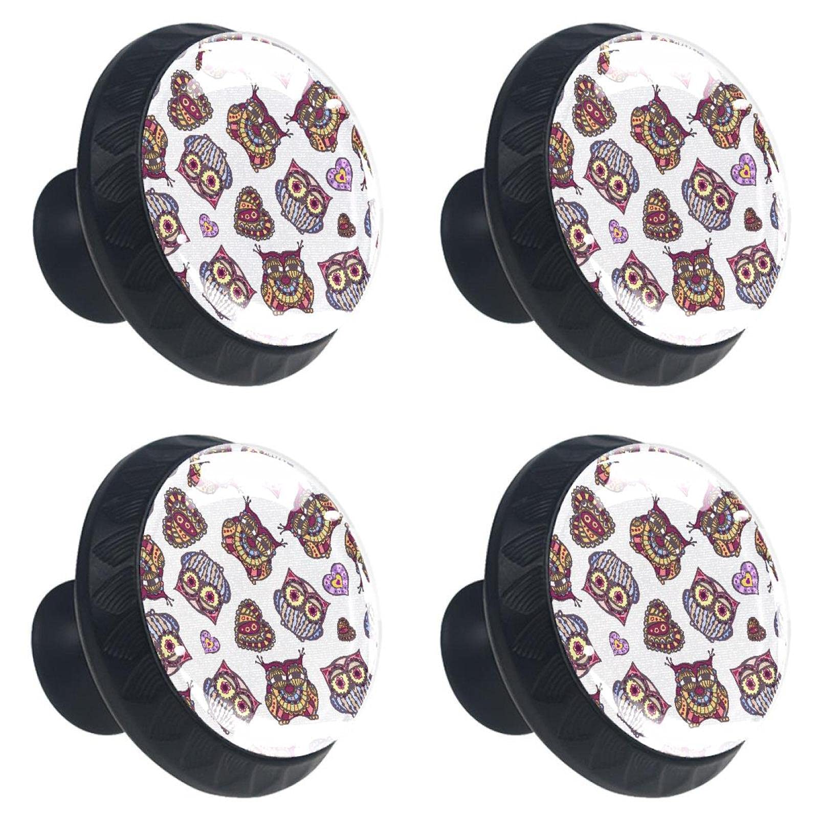 Boutons de tiroir en verre hiboux vintage : lot de 4 poignées multicolores pour placard