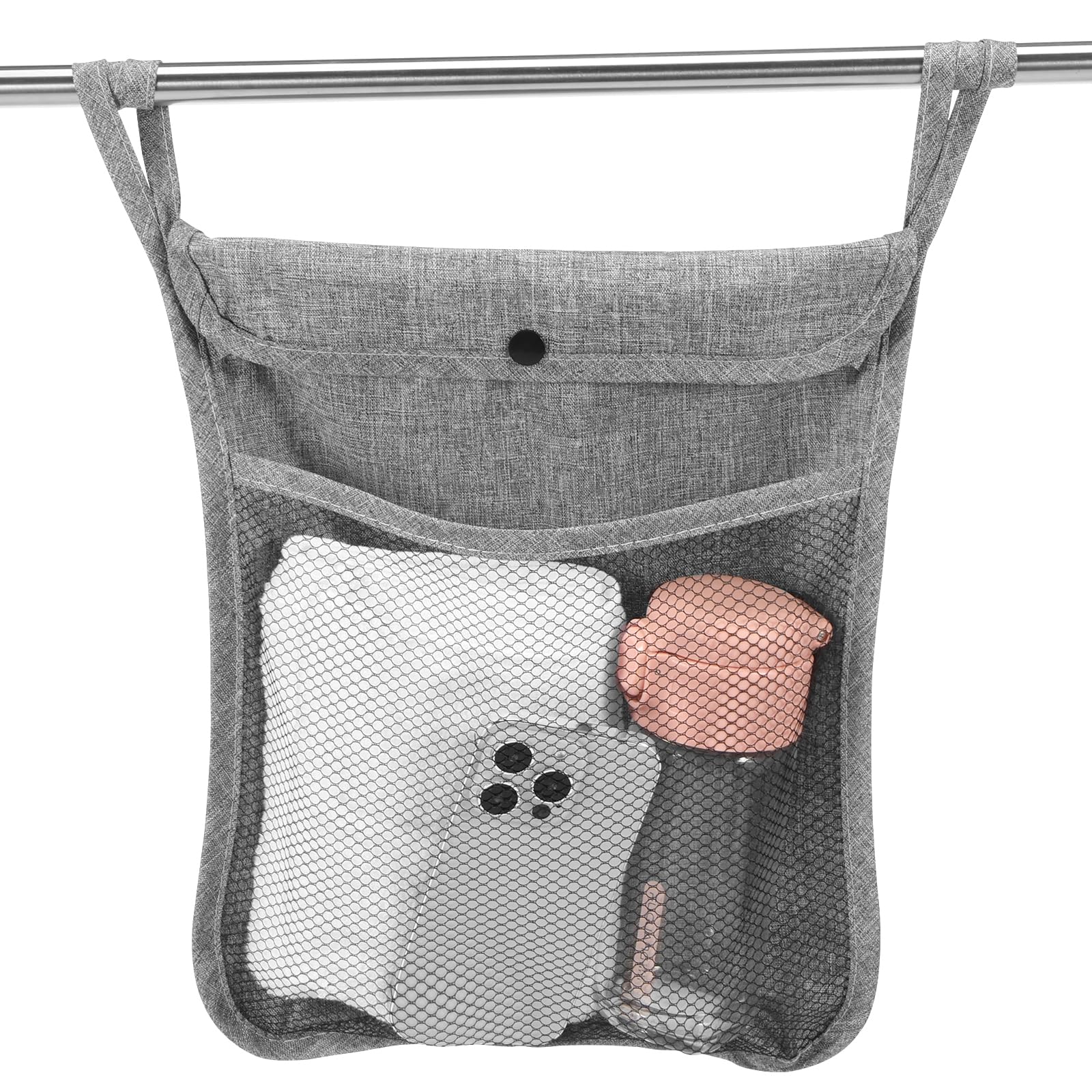 Stroller Hanging Bag Divided Large Capacity Visible Mesh with Mounting Strap Lightweight Storage Bag for Baby Stroller33(Grey)