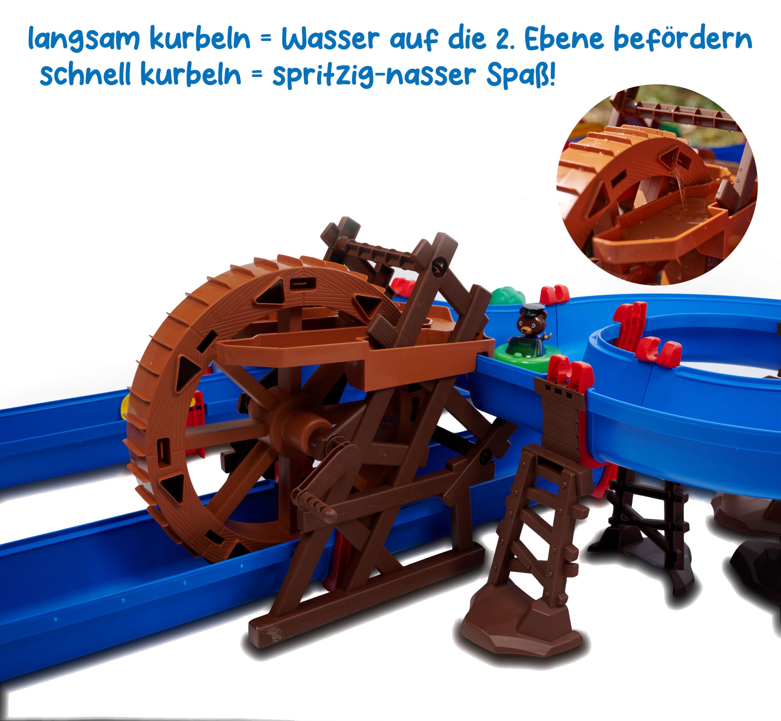 AquaPlay WaterWheel - zweistöckige Wasserbahn, großes Wasserrad mit Handkurbel, Lange Wasserrutsche, Boote mit Tierfiguren, Outdoor Wasserspielzeug, für Kinder ab 3 Jahre