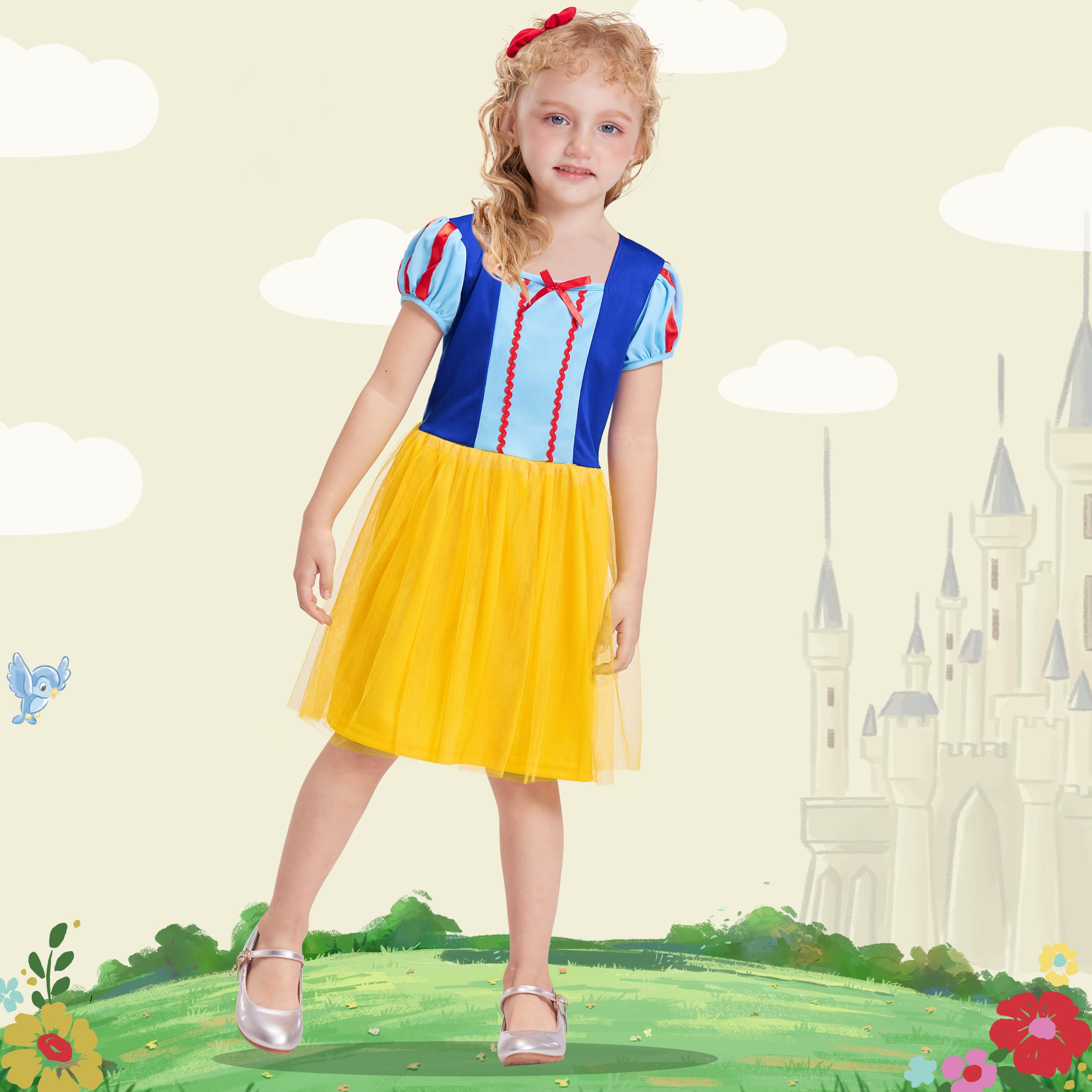 Princess Dress Up Trunk for Toddler Girls, 6 Pcs Fancy Costume Dresses Outfit Pack for Toddlers 2T 3-4T 4-6T