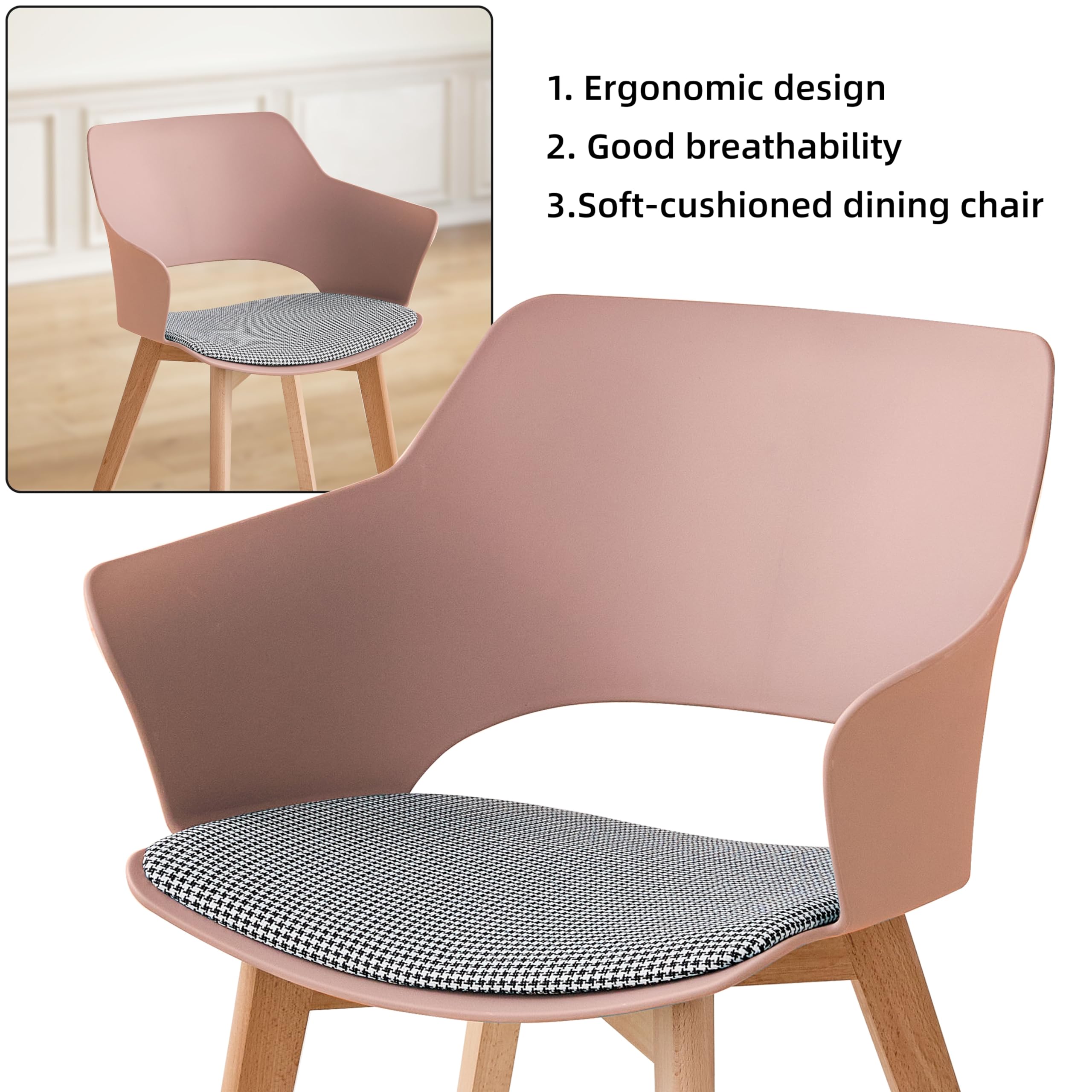 GrandCA HOME Set di Tavolo e Sedie da Pranzo, 100×100×76.5 CM Tavolo da Pranzo Rotondo, 4 Sedie da Cucina Imbottite, per Sala da Pranzo, Soggiorno, Cucina (Marmo-GD + Rosa)