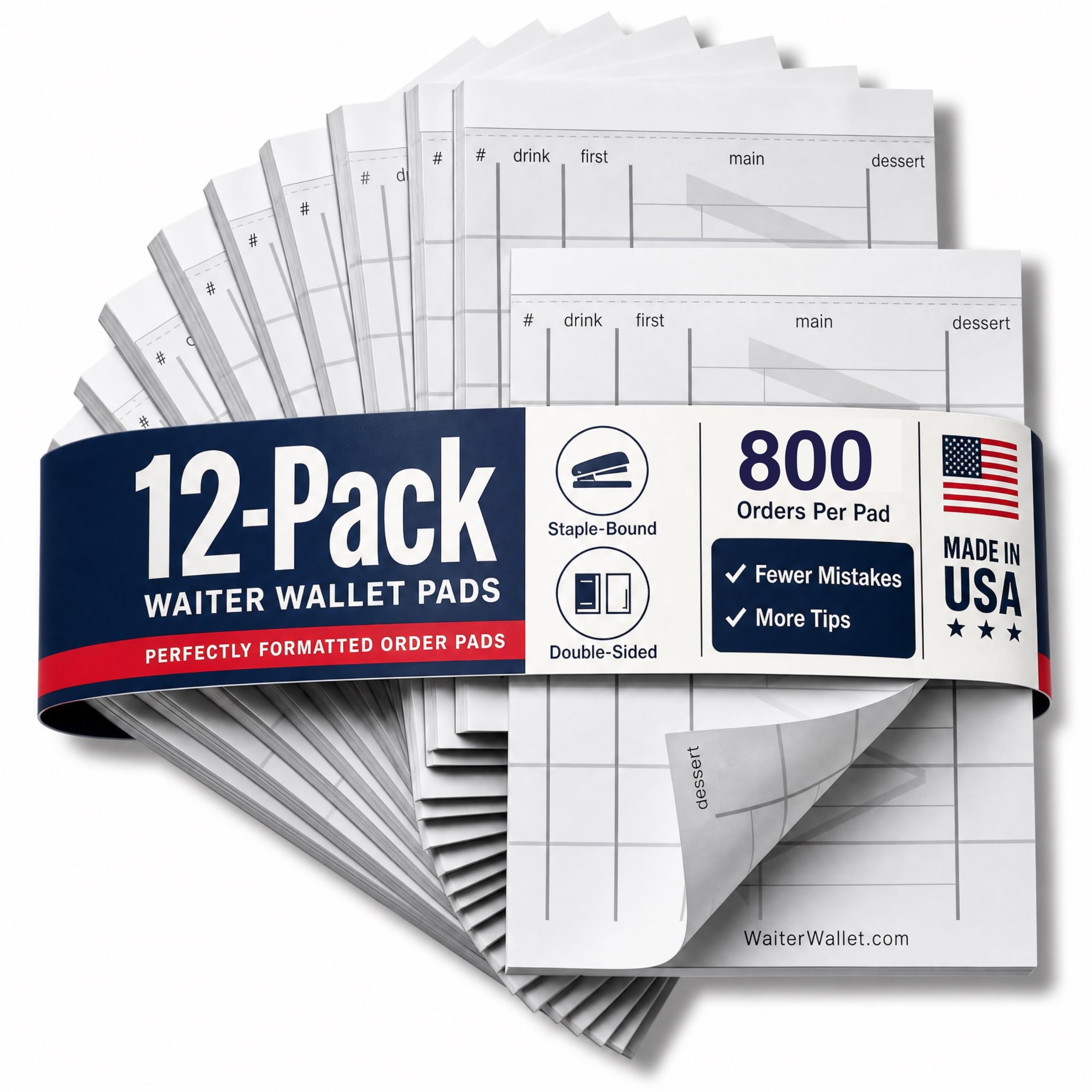 Waiter Wallet Lot de 12 blocs-notes pour serveur et bloc-notes pour invités | 4 x 6