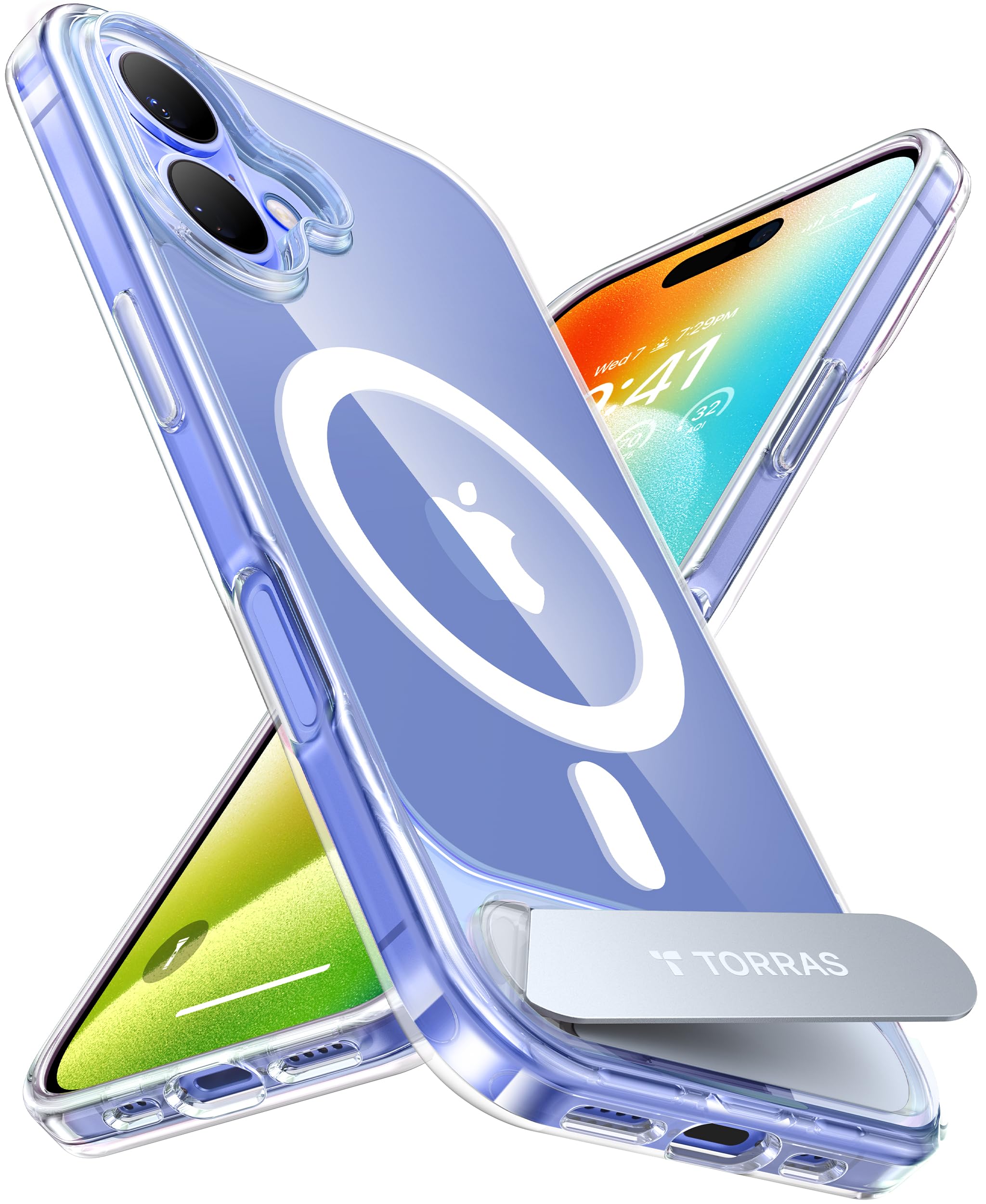 TORRAS for iPhone 16 Case [Durable Titanium Stand] [25W Wireless Charging] [TOP 19N Magnetic] [12FT Drop Protection] for iPhone 16 Cover - Crystal Clear