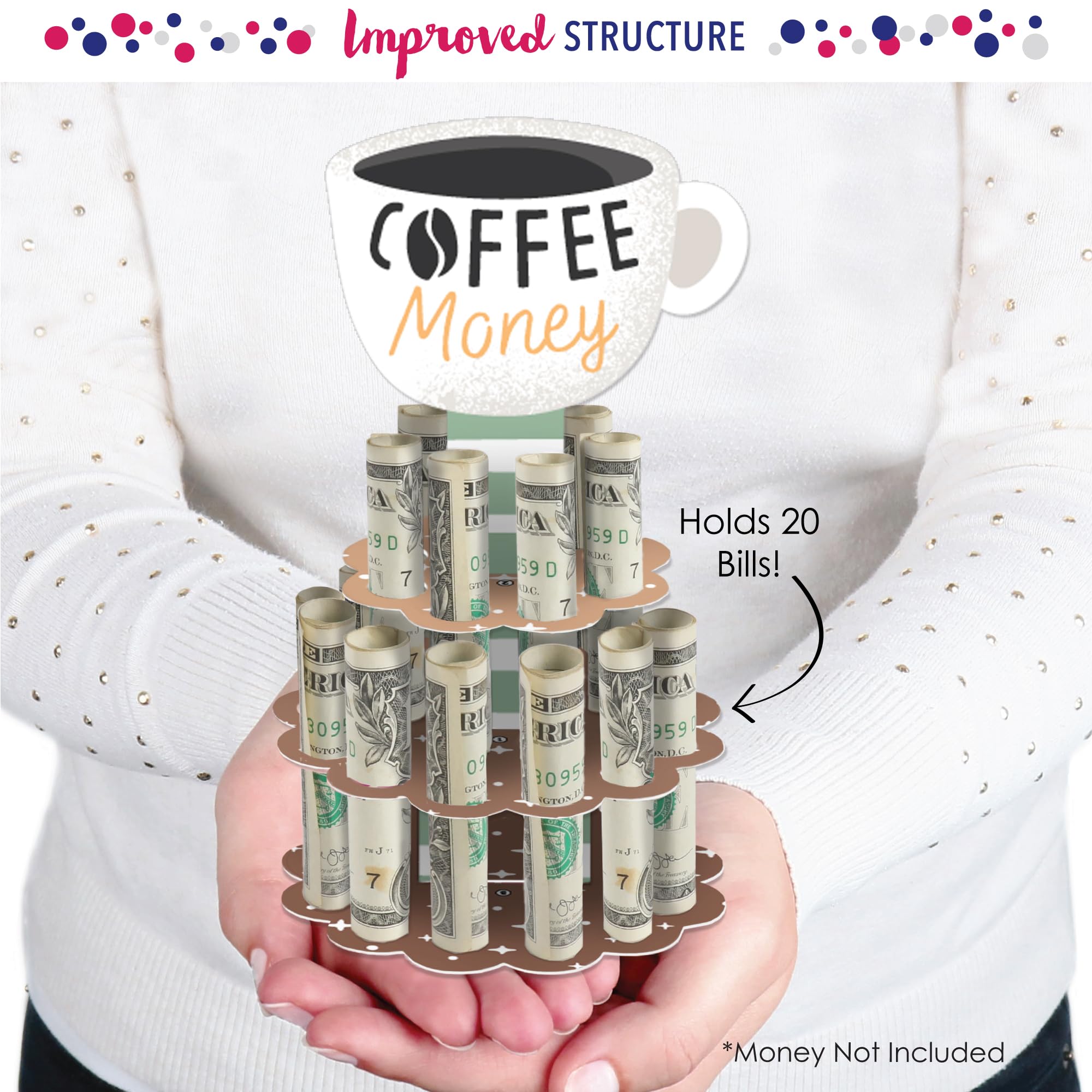 Big Dot of Happiness But First, Coffee - DIY Cafe Themed Party Money Holder Gift - Cash Cake