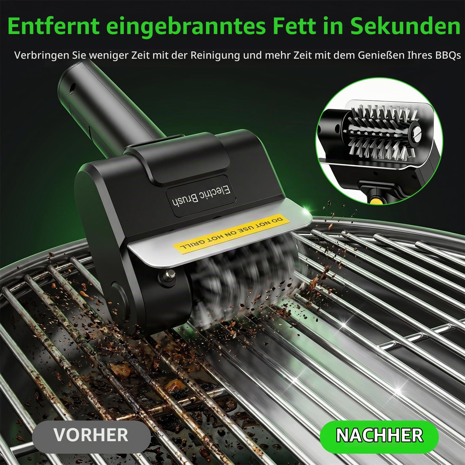 Elektrische Grillbürste, Wiederaufladbar Grillreiniger mit 2 Bürsten