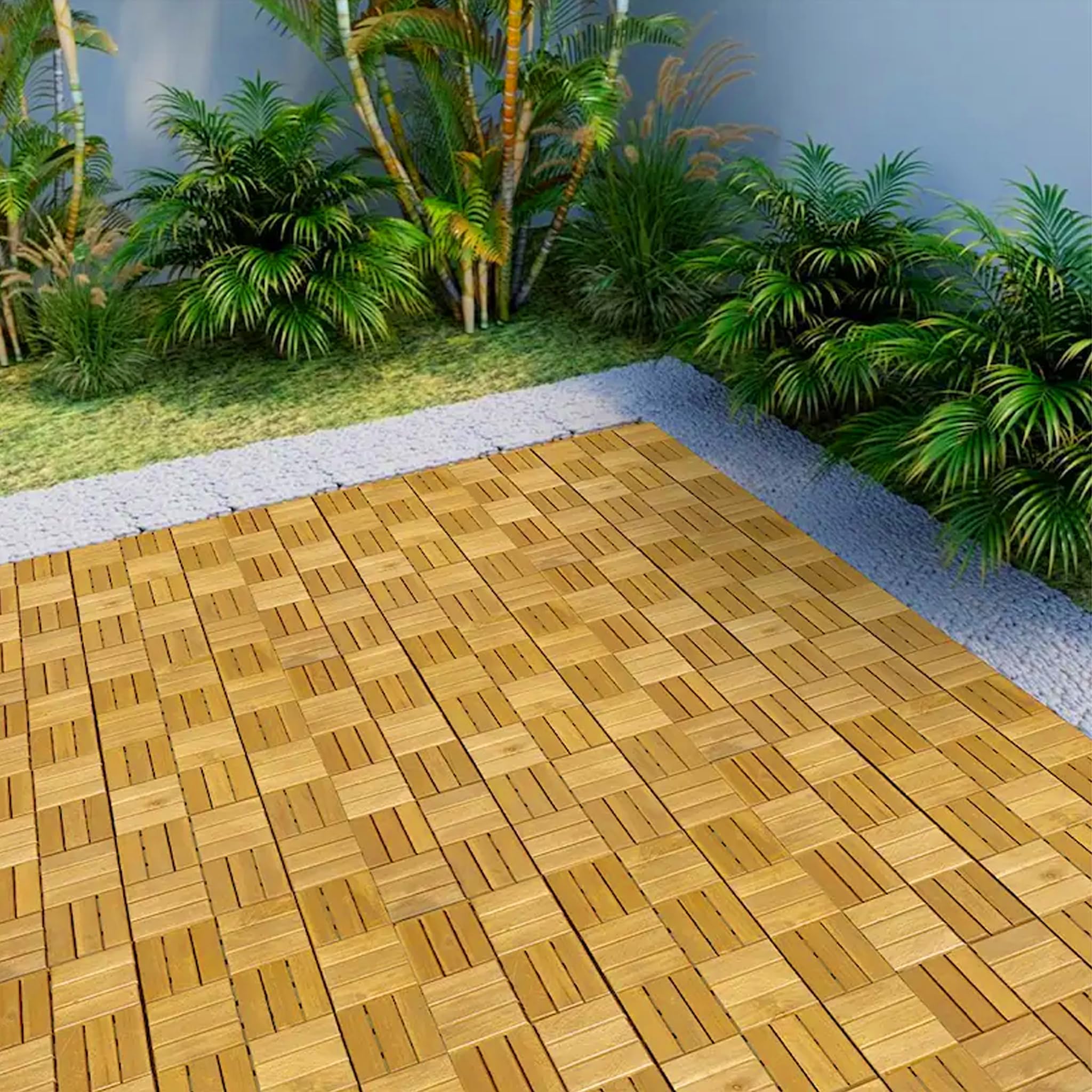 Baldosas de Madera de Acacia para Terraza 30x30cm Losetas Placas con Red de Drenaje de Plástico Resistentes a Intemperie Juego de 11 Revestimientos para Suelo de 1m² Exterior Balcón (Tipo B)