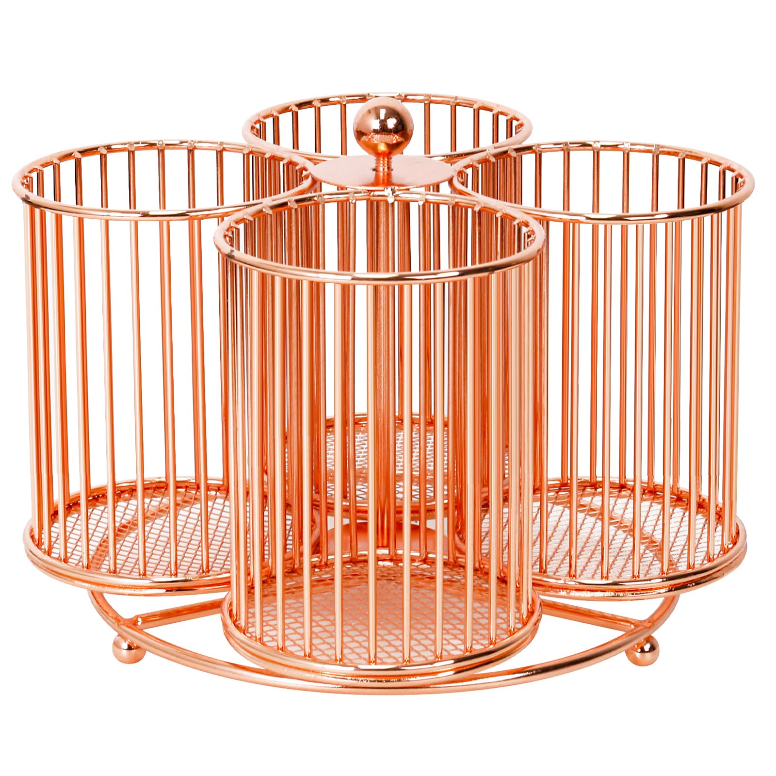 PNEUICALLY Pen Holder for Desk 360 Degree Rotating Multi Functional Desk Pen Organizer with 4 Compartments Large Capacity Desktop Pen Holder Office Desk Organizer for Office,School,Home (Rose Gold)