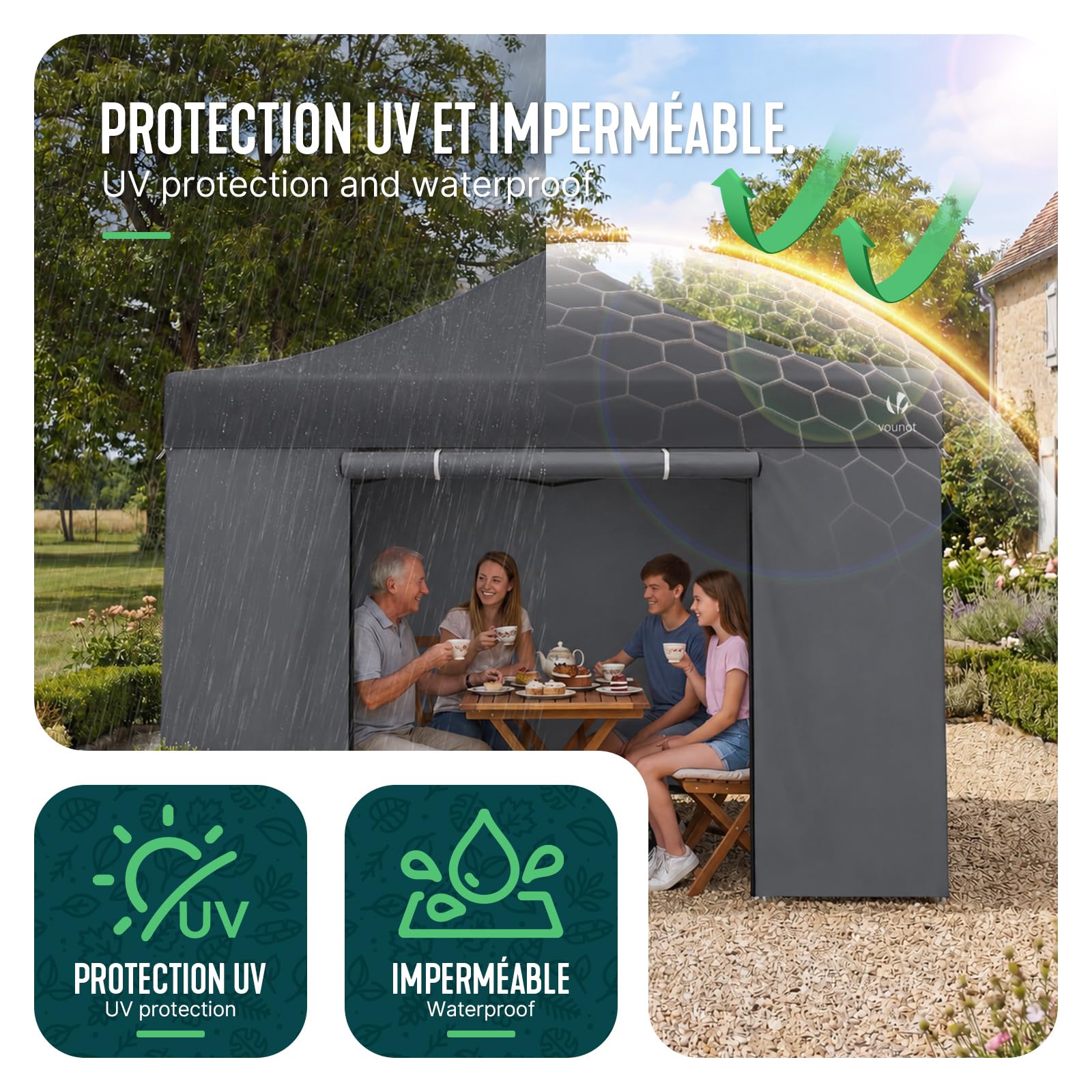 VOUNOT® Tonnelle de Jardin Renforcée 3 x 3 m Pliante avec 4 Parois Latérales et Fenêtres Barnum Robuste Sac de Transport à roulettes et Sacs de Sable Tente pour Jardin Terrasse Camping Festival Gris
