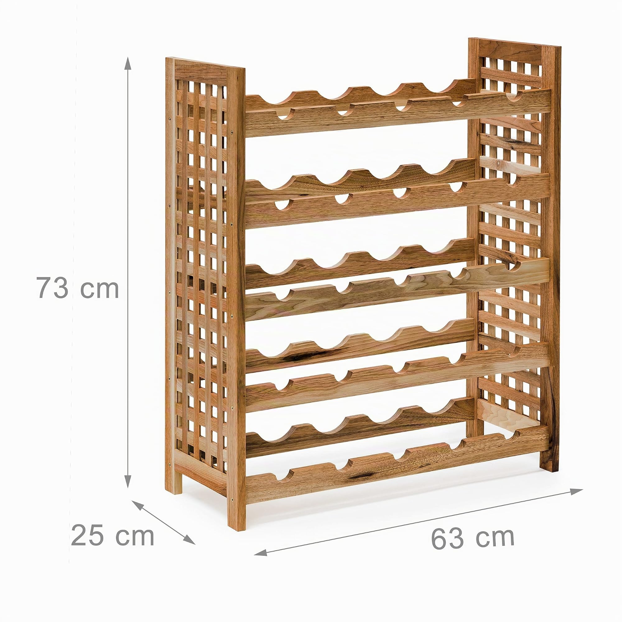 Relaxdays Botellero Vino para 25 Botellas, 73 x 63 x 25 cm, Estante Botellas Madera Nogal, 5 Niveles, Marrón Natural