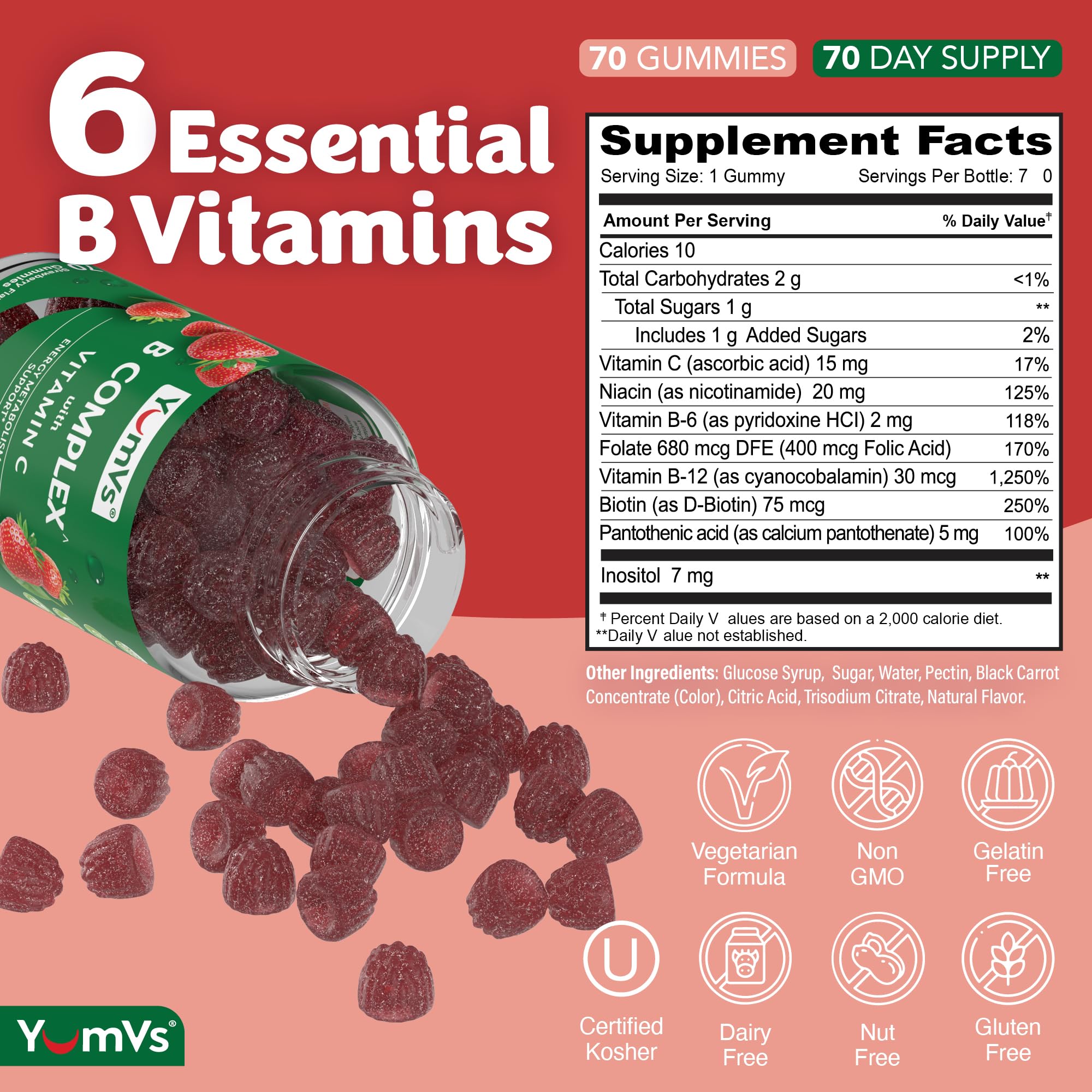 YUM-V'S B Complex Gummies with Vitamin C (70 Count, 2-Pack) — Amazon image 3