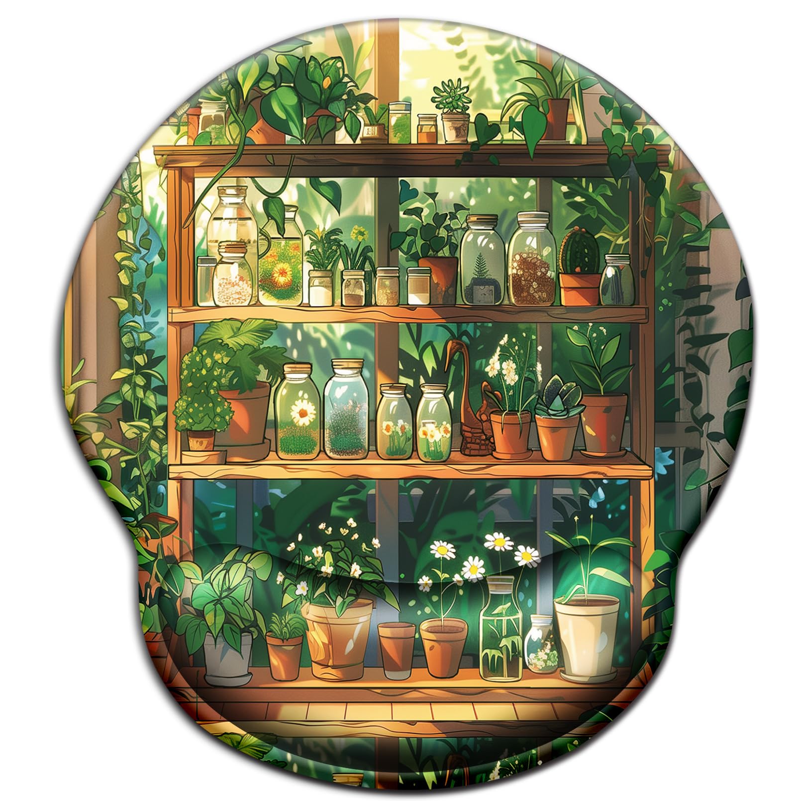 Mouse Pad with Wrist Rest, Ergonomic Mouse Pads Wrist Support for Desk, Green Potted Plant Gaming Mousepad for Wireless Mouse Laptop Computer Work