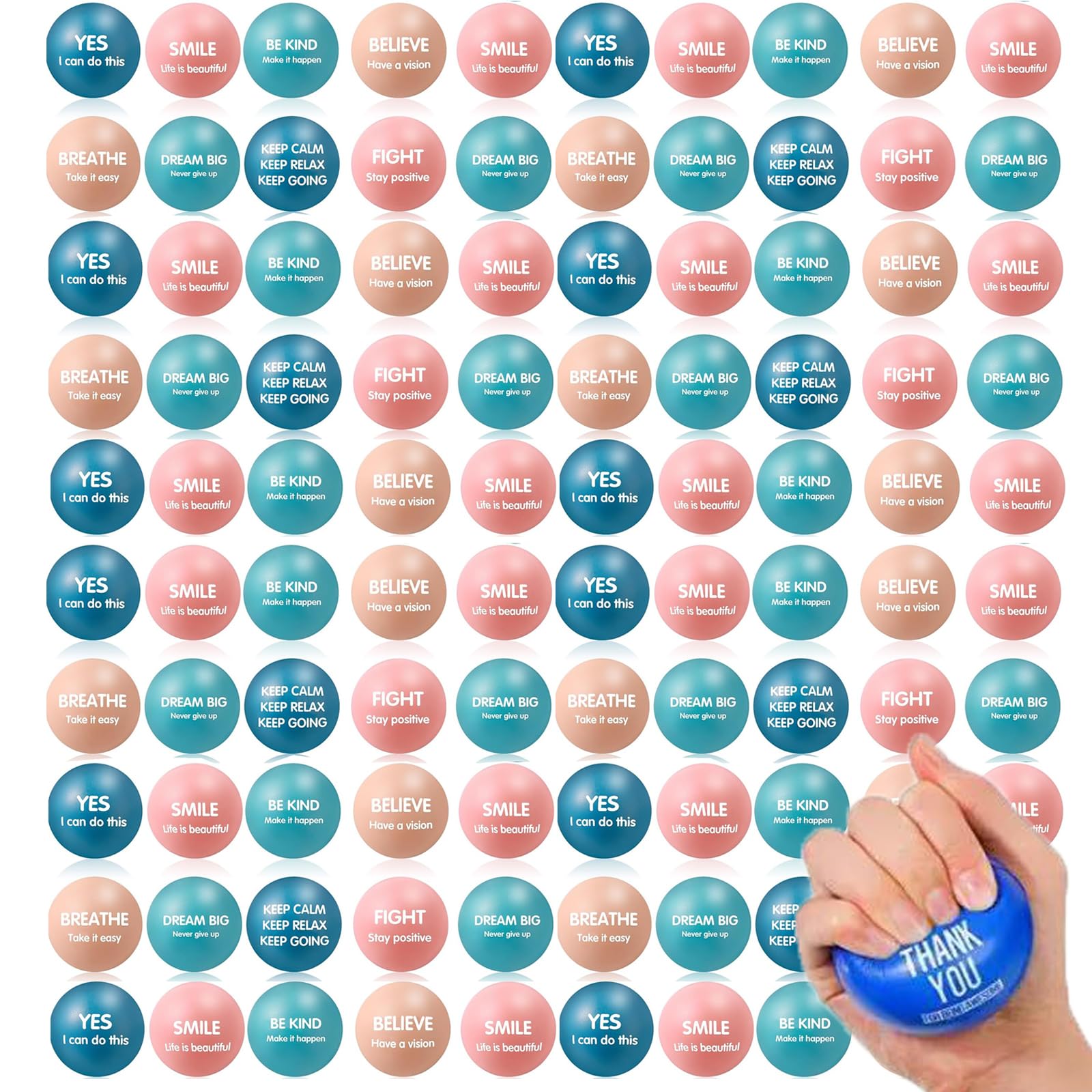 80 Balles Anti-Stress Inspirantes BallesAnti-Stress Colorées à Presser avec Citations Motivantes Boule d'Anxiété Inspirante Balles Anti-Stress de Motivation pour Exercice de Main Anti-Colère 5cm