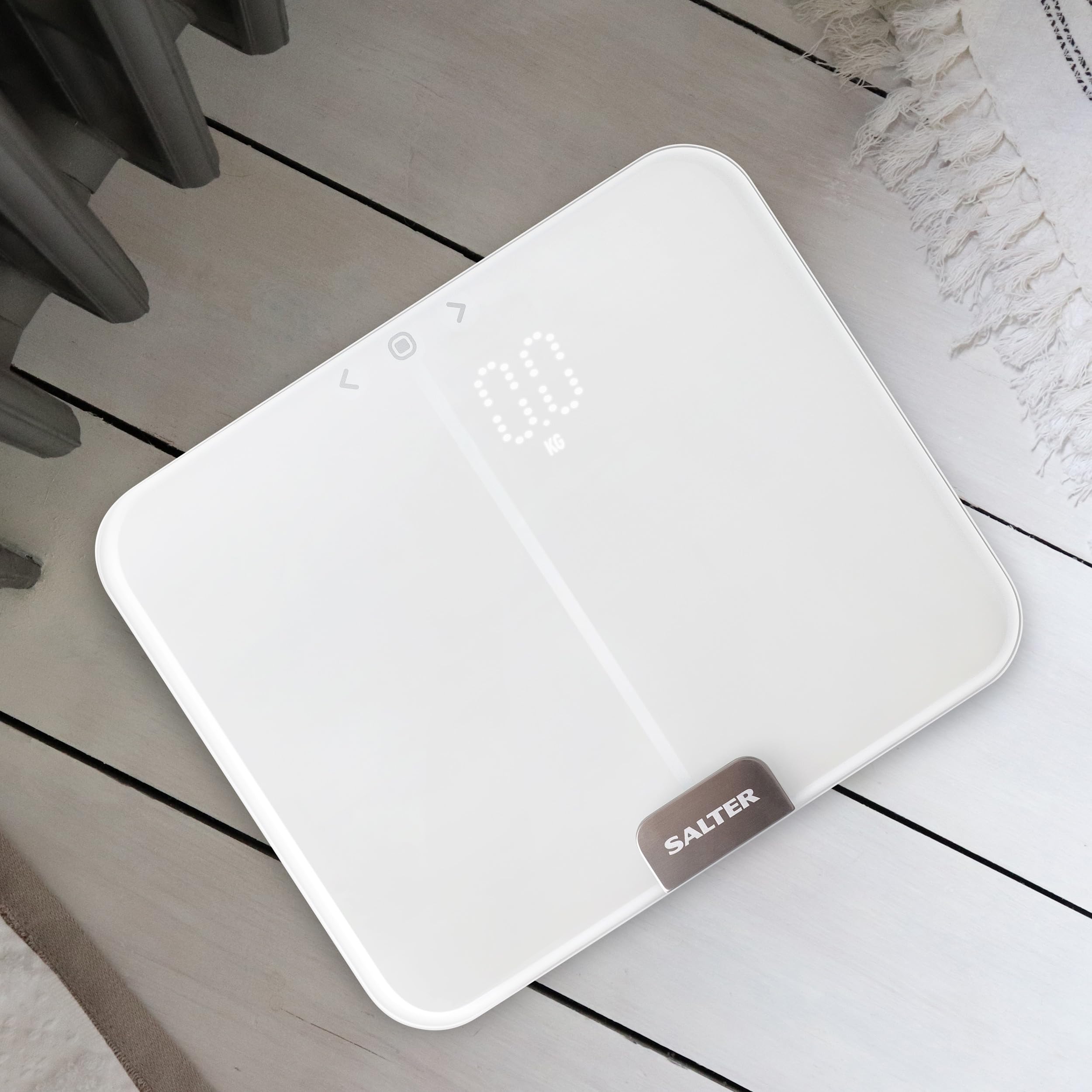 Salter 9164 WH3R Ghost Balance Impédancemètre Compact, Pèse Personne Numérique, Mesure Poids, Masse Grasse et Maigre/Masse Osseuse/IMC/MB/Muscle, Mode Athlète, Mémoire 10 Utilisateurs, Blanc