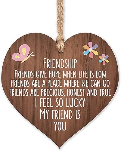 I’m lucky my friend is you | best friends wooden hanging heart | sentimental inspirational gift for cheer up women | friendship present uk | her