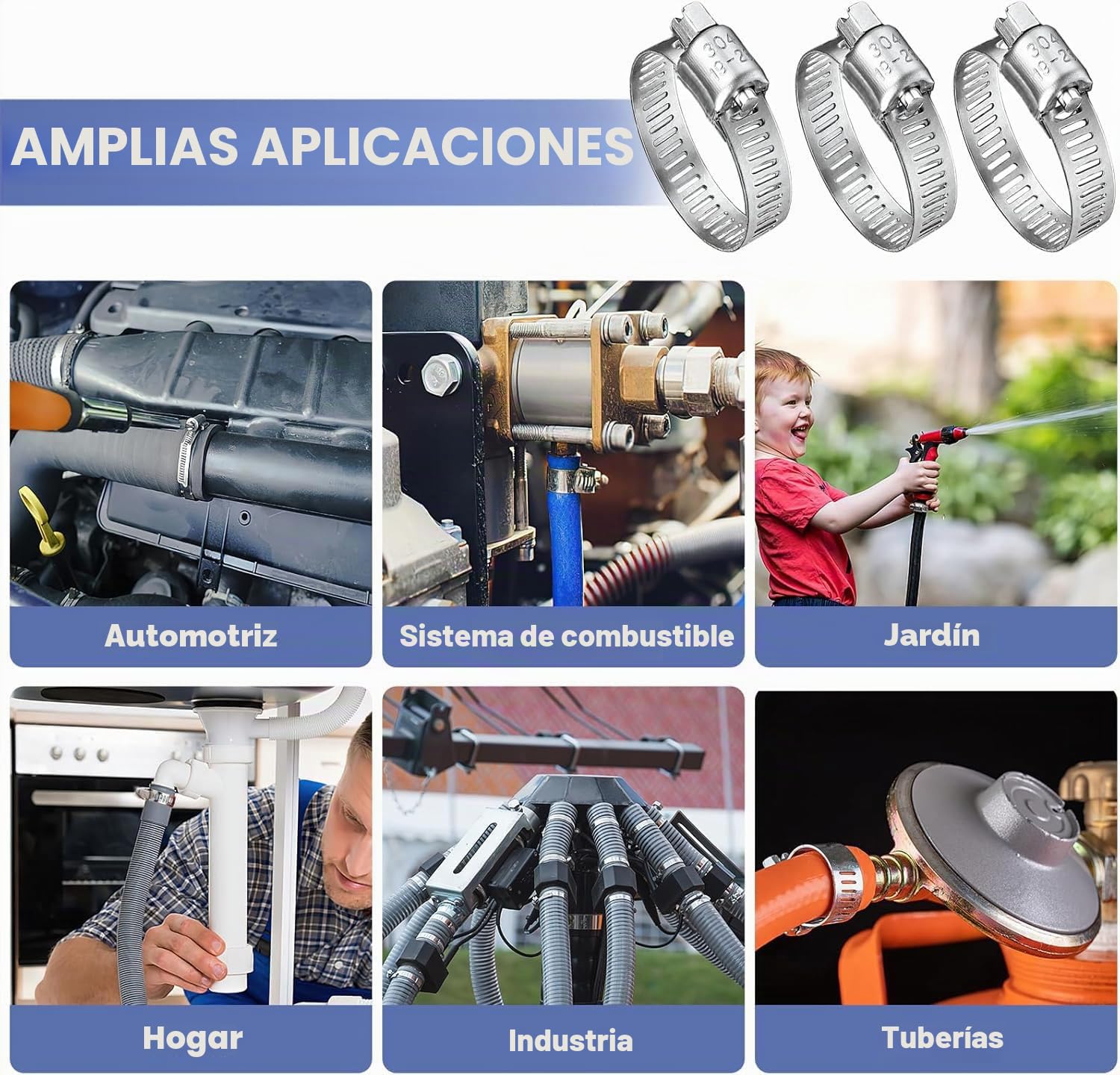 Abrazaderas de Tubería Acero Inoxidable,Juego de abrazaderas de manguera,Abrazaderas de Manguera Ajustables 8-44 mm completamente de acero inoxidable 304,abrazadera para manguera piscina(101Piezas)